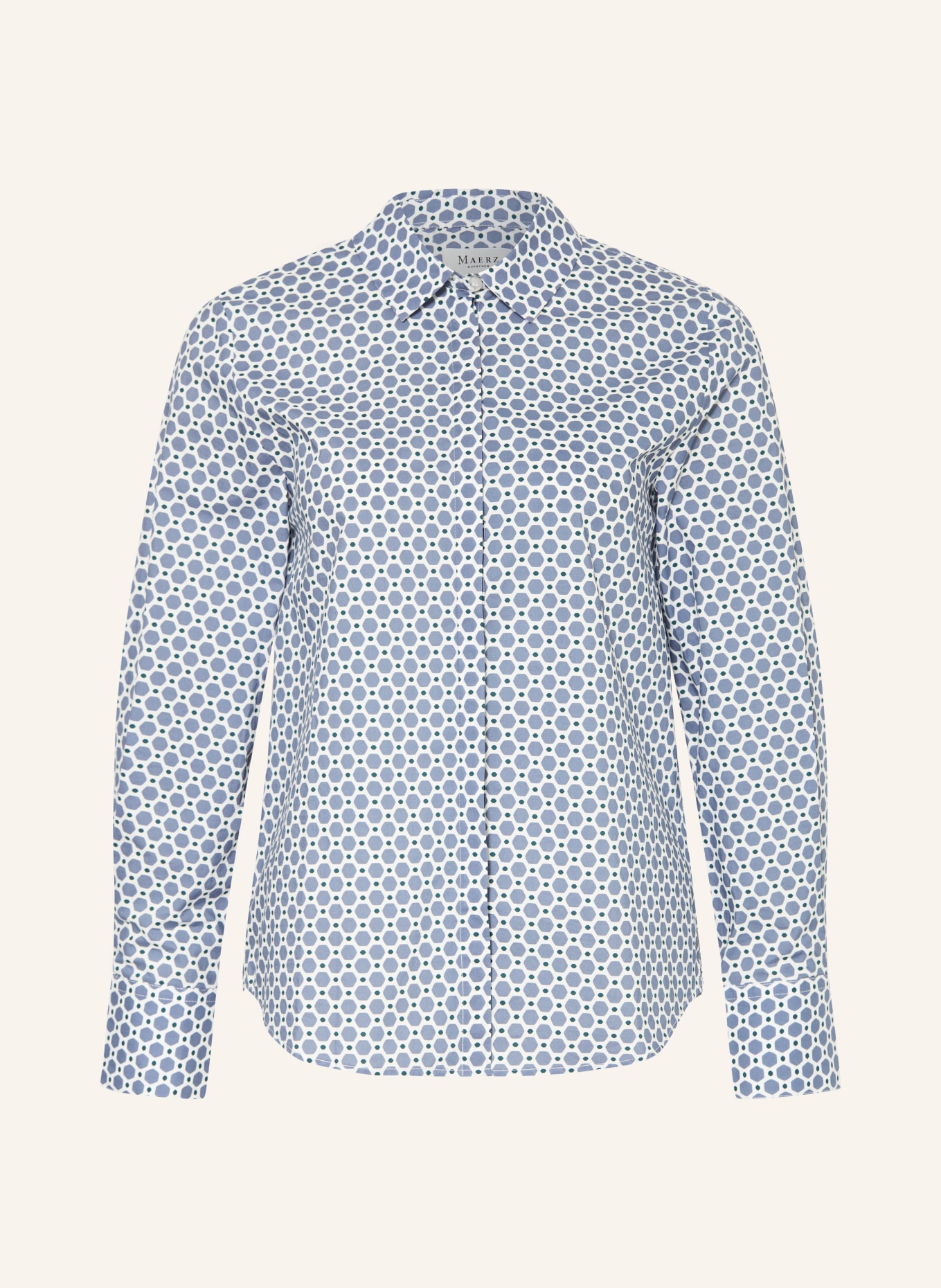 MAERZ MUENCHEN Shirt blouse, Color: WHITE/ LIGHT BLUE/ DARK GREEN (Image 1)