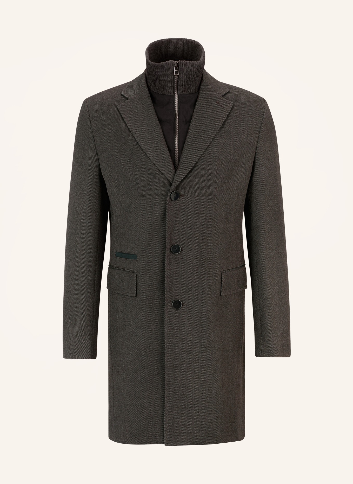 BOSS Wool coat HYDE with detachable trim, Color: DARK BROWN (Image 1)