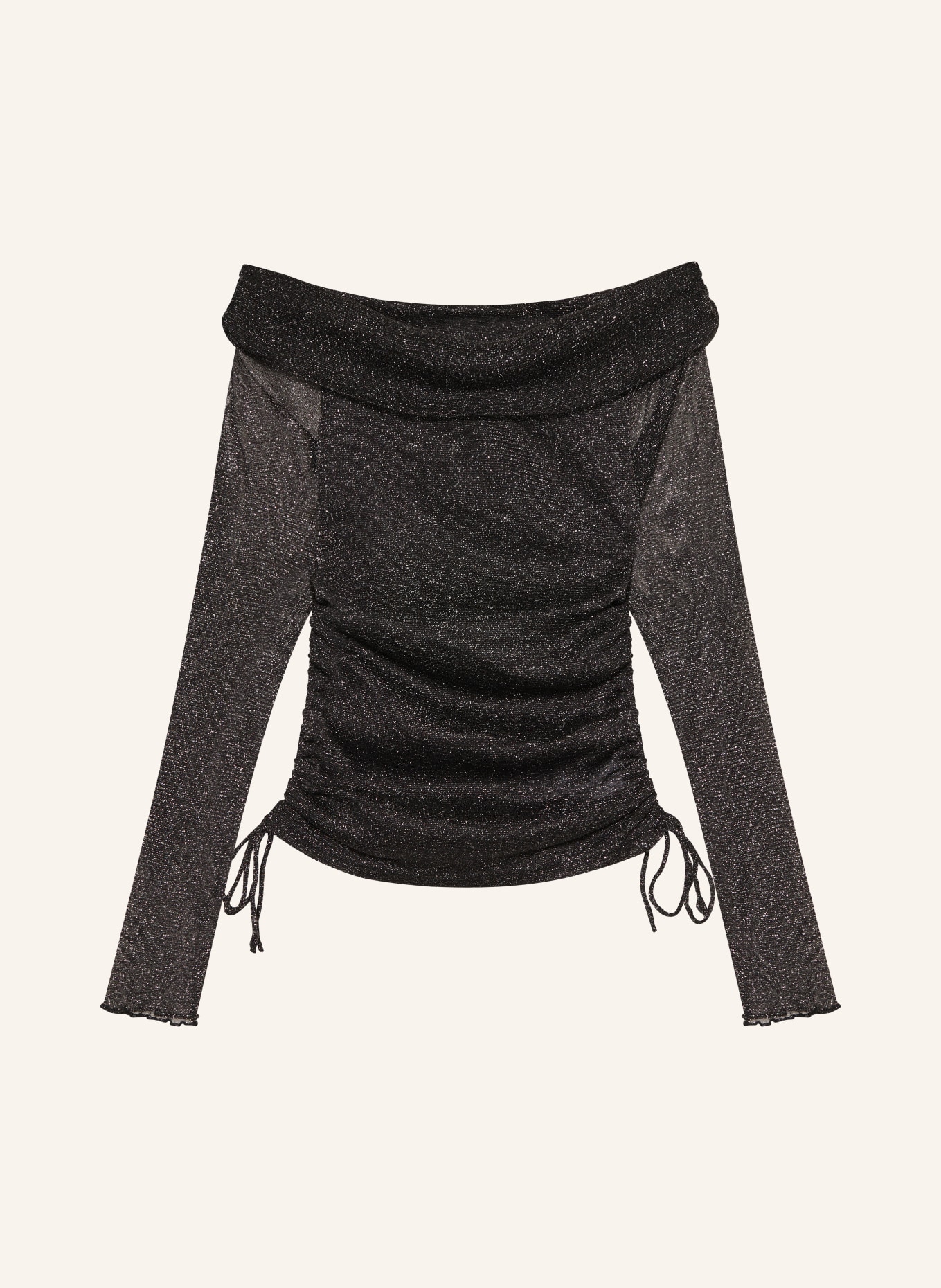 gina tricot Off-Shoulder-Shirt aus Mesh mit Glitzergarn, Farbe: SCHWARZ/ SILBER (Bild 1)