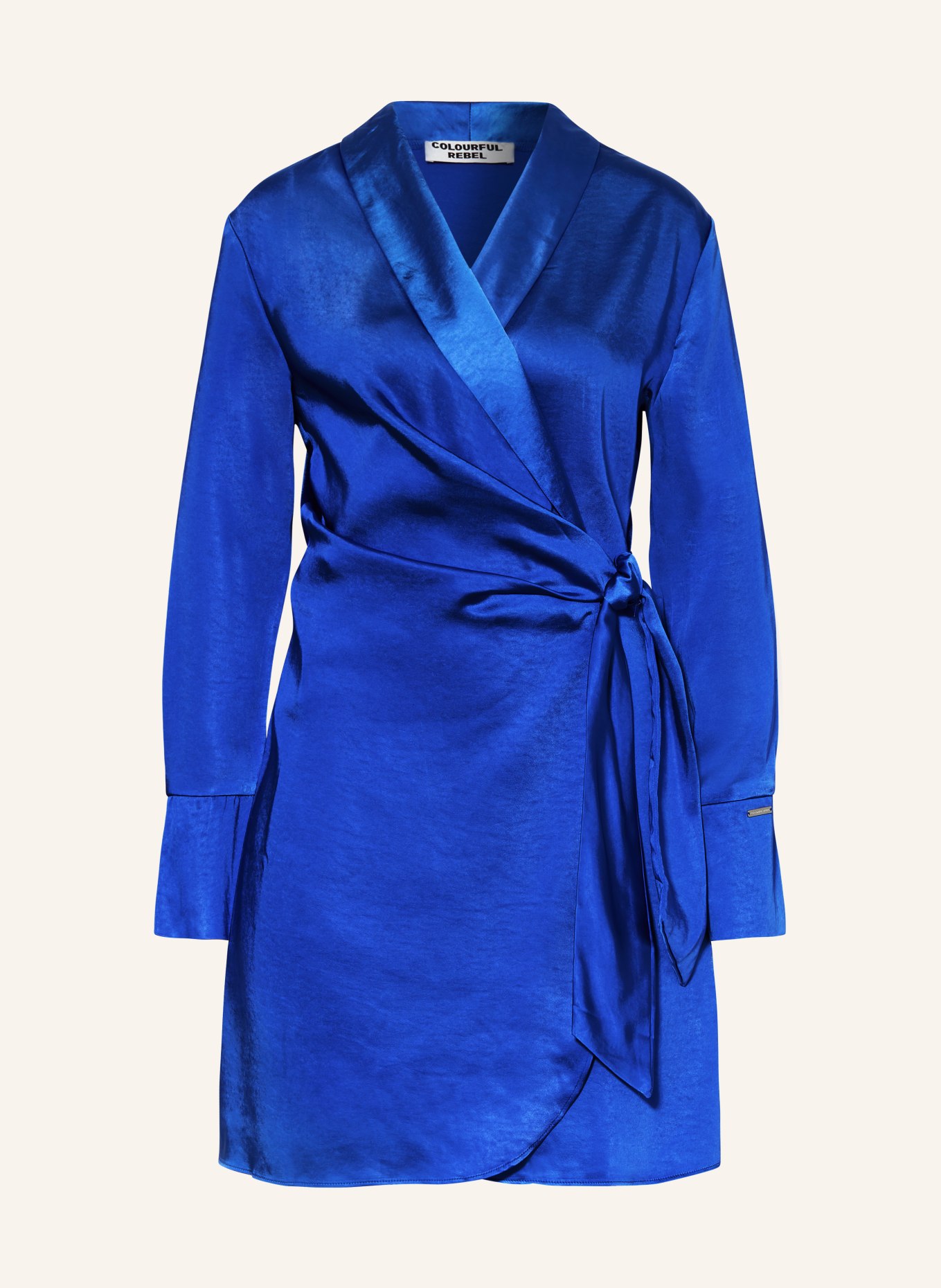 COLOURFUL REBEL Zavinovací šaty DORIN ze saténu, Barva: MODRÁ (Obrázek 1)