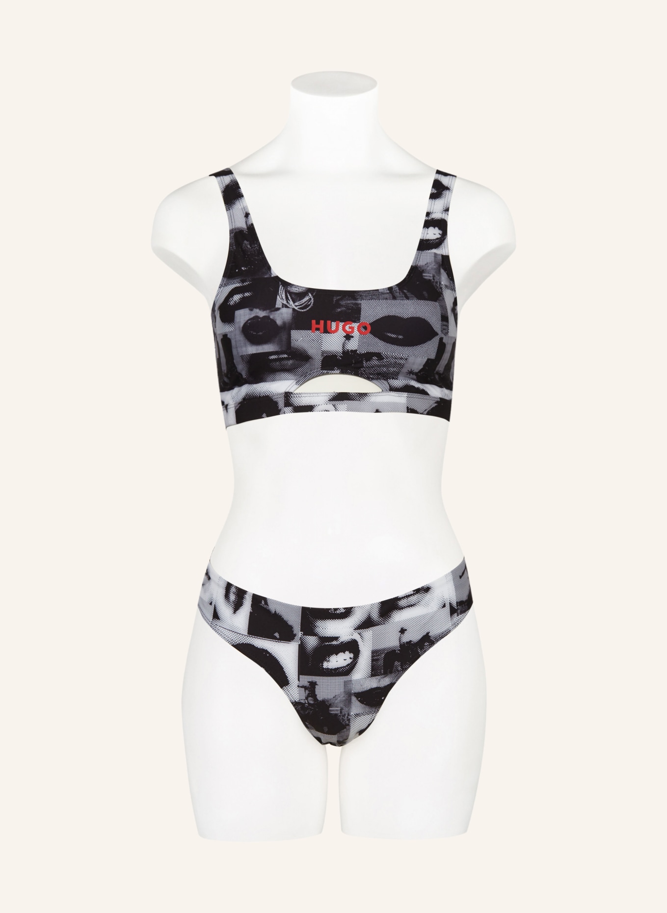 HUGO Bustier-Bikini-Top WESTERN LIPS, Farbe: SCHWARZ/ WEISS/ GRAU (Bild 2)
