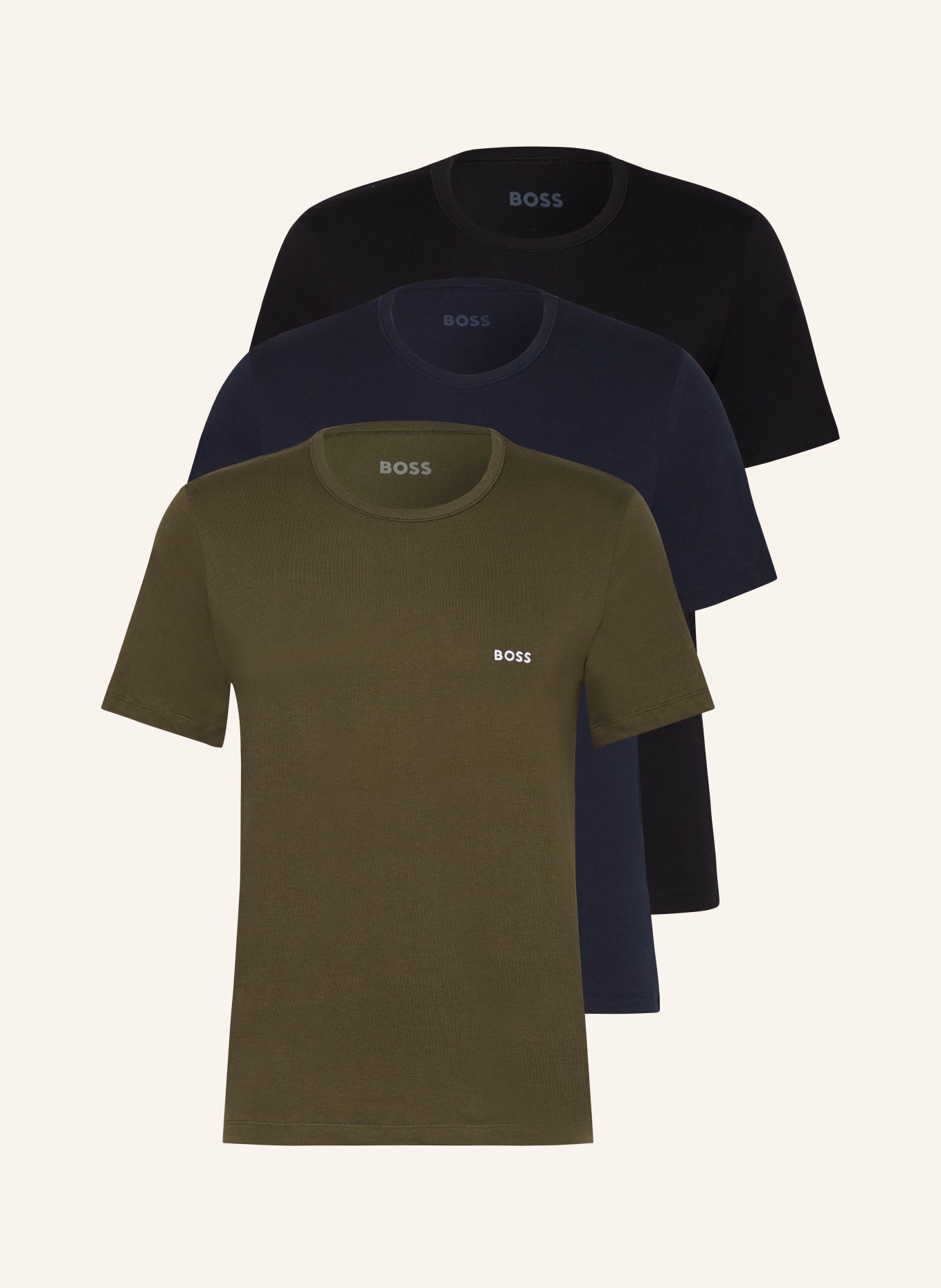 BOSS 3er-Pack T-Shirts, Farbe: SCHWARZ/ DUNKELBLAU/ OLIV (Bild 1)