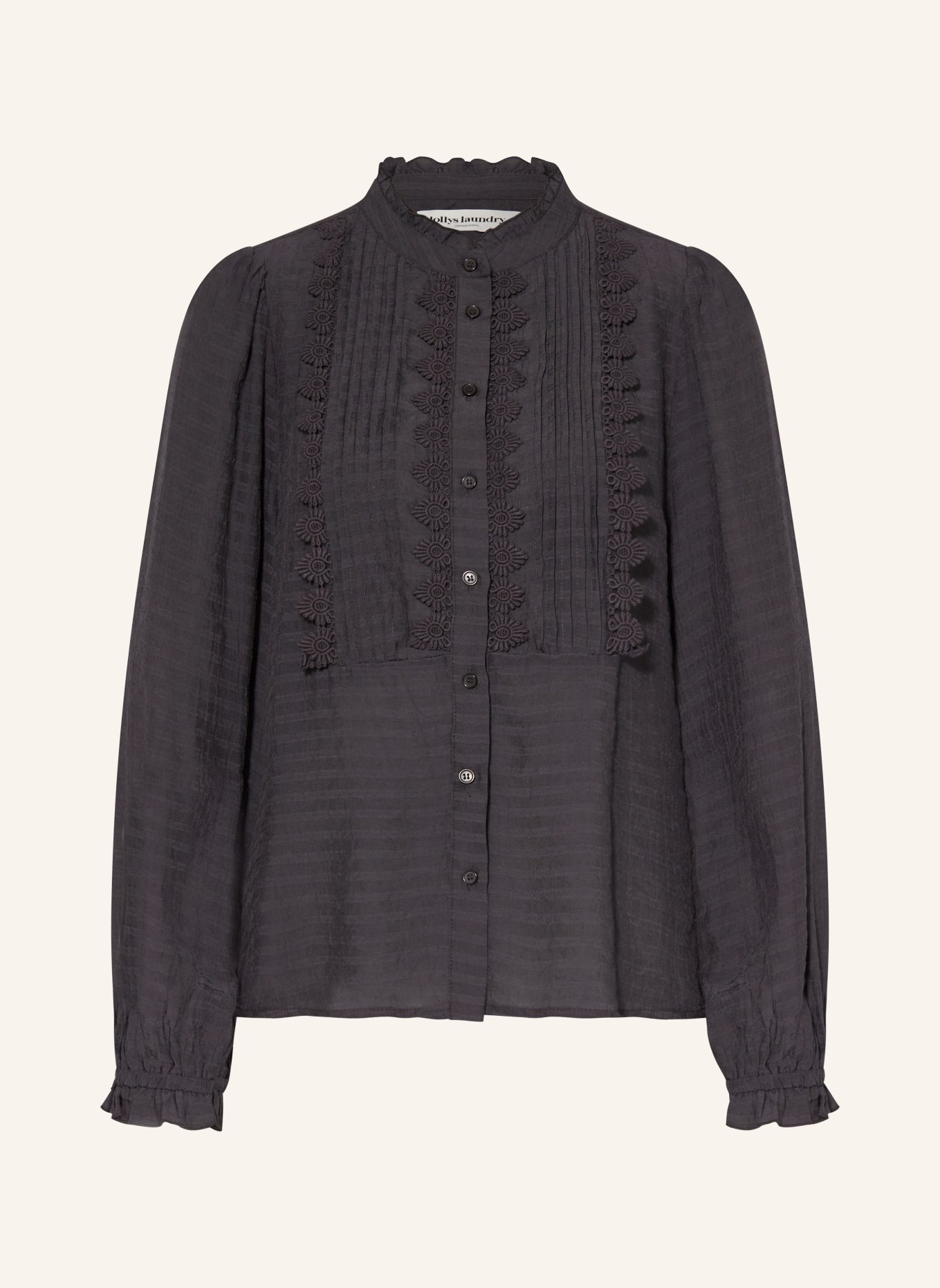 lollys laundry Shirt blouse ARIELLL with lace and ruffles, Color: BLACK (Image 1)