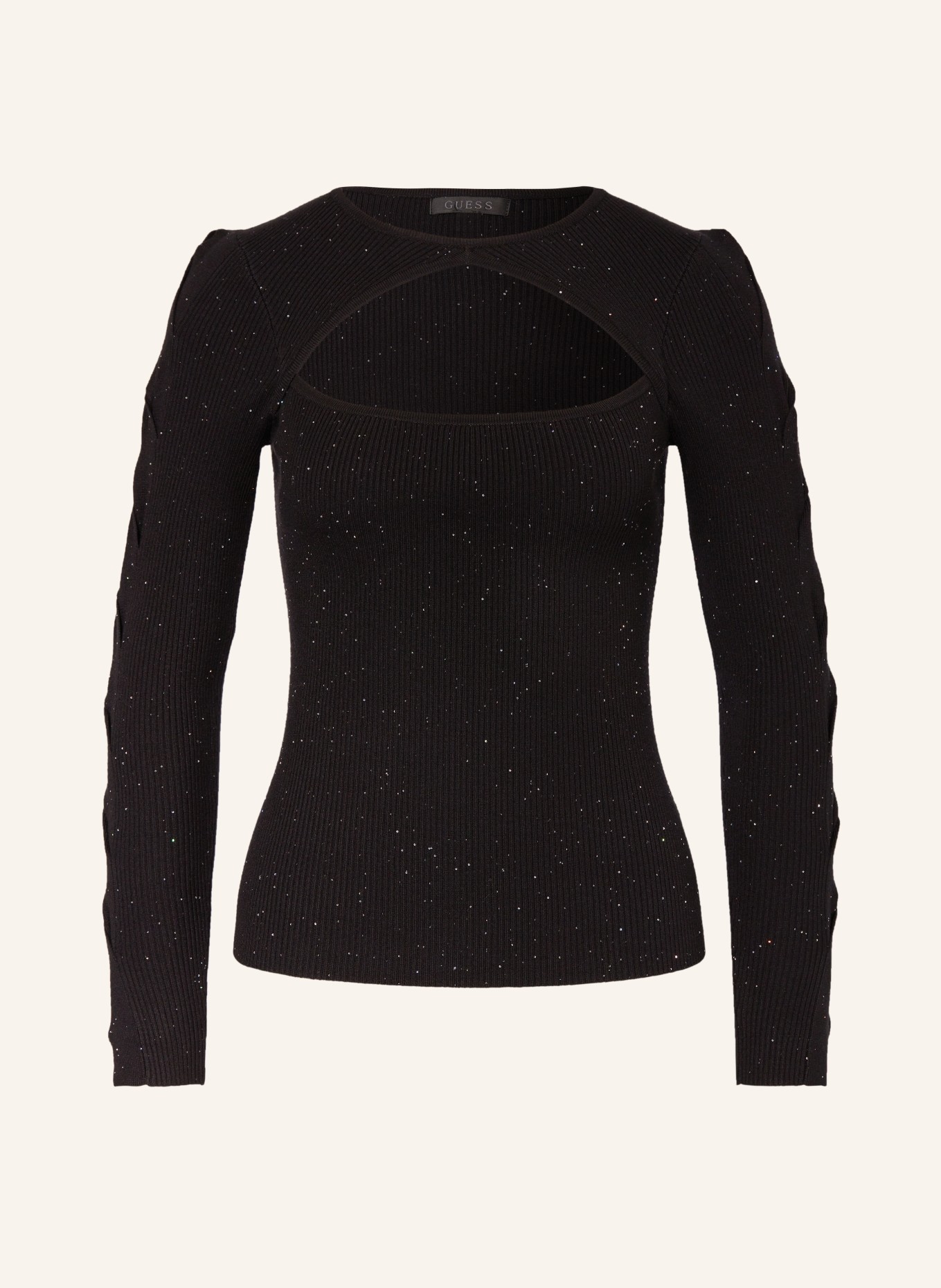 GUESS Long sleeve shirt LAUREL with cut-out and sequins, Color: BLACK (Image 1)