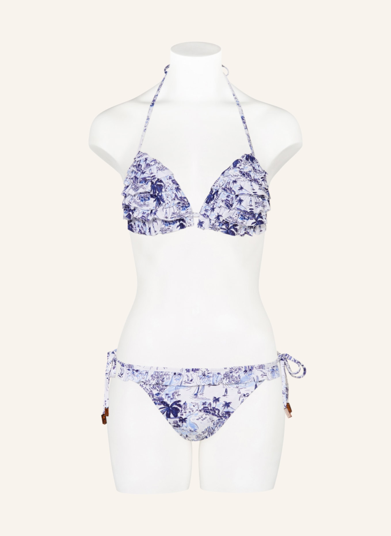 VILEBREQUIN Triangle bikini bottoms RIVIERA FLORLY, Color: WHITE/ DARK BLUE/ LIGHT BLUE (Image 2)