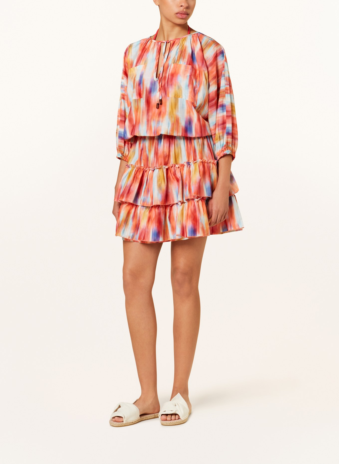 VILEBREQUIN Beach dress IKAT FLOWERS LAURIANE with silk and 3/4 sleeves, Color: ORANGE/ TURQUOISE/ PURPLE (Image 2)