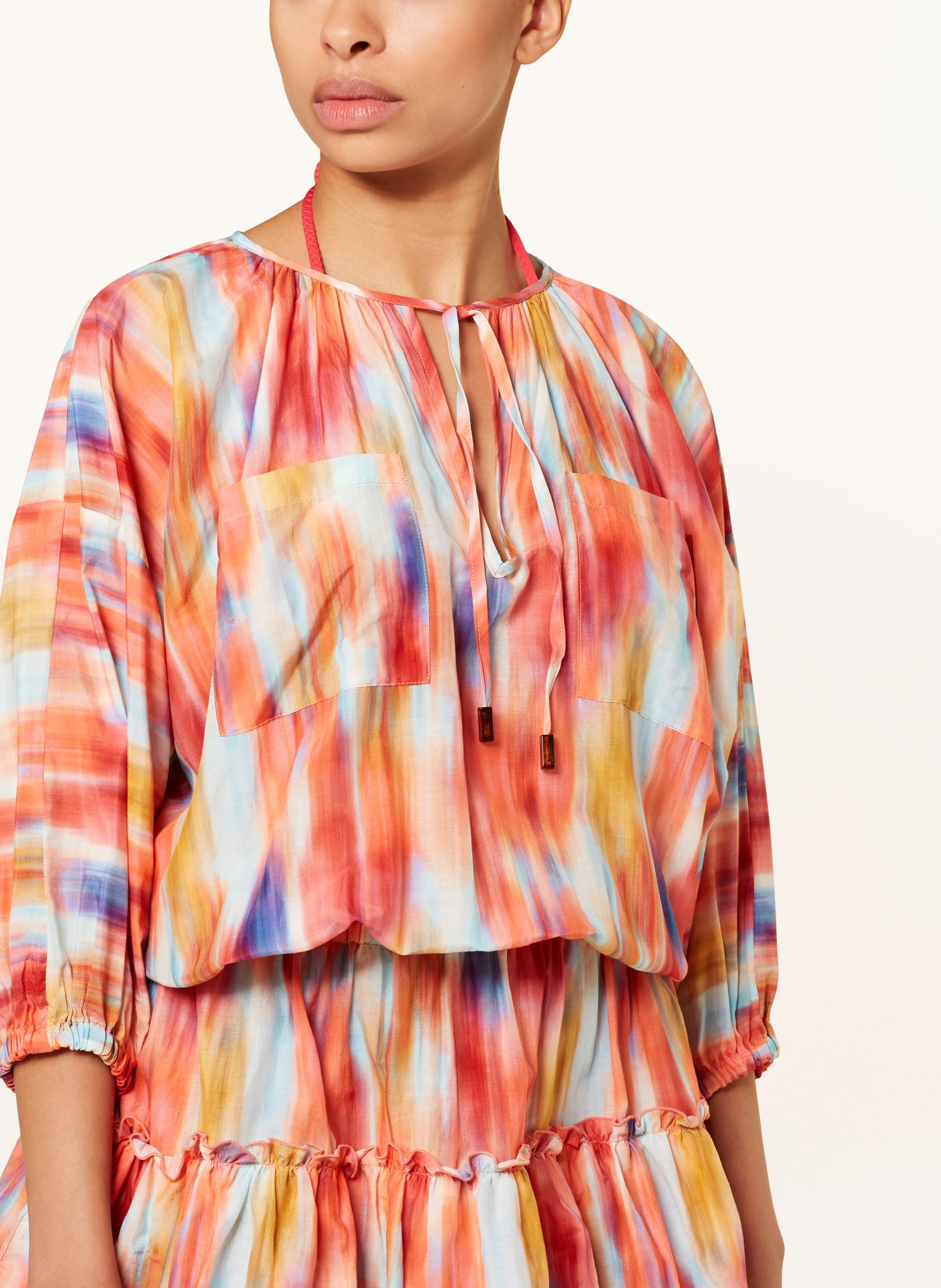 VILEBREQUIN Beach dress IKAT FLOWERS LAURIANE with silk and 3/4 sleeves, Color: ORANGE/ TURQUOISE/ PURPLE (Image 4)
