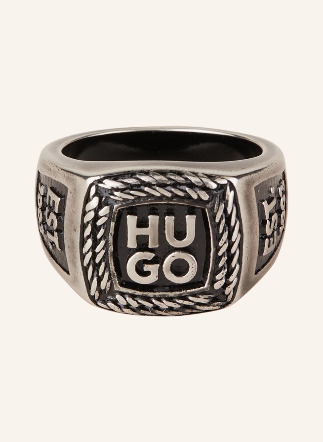 HUGO Ring E-STACKED, Color: SILVER/ BLACK (Image 1)