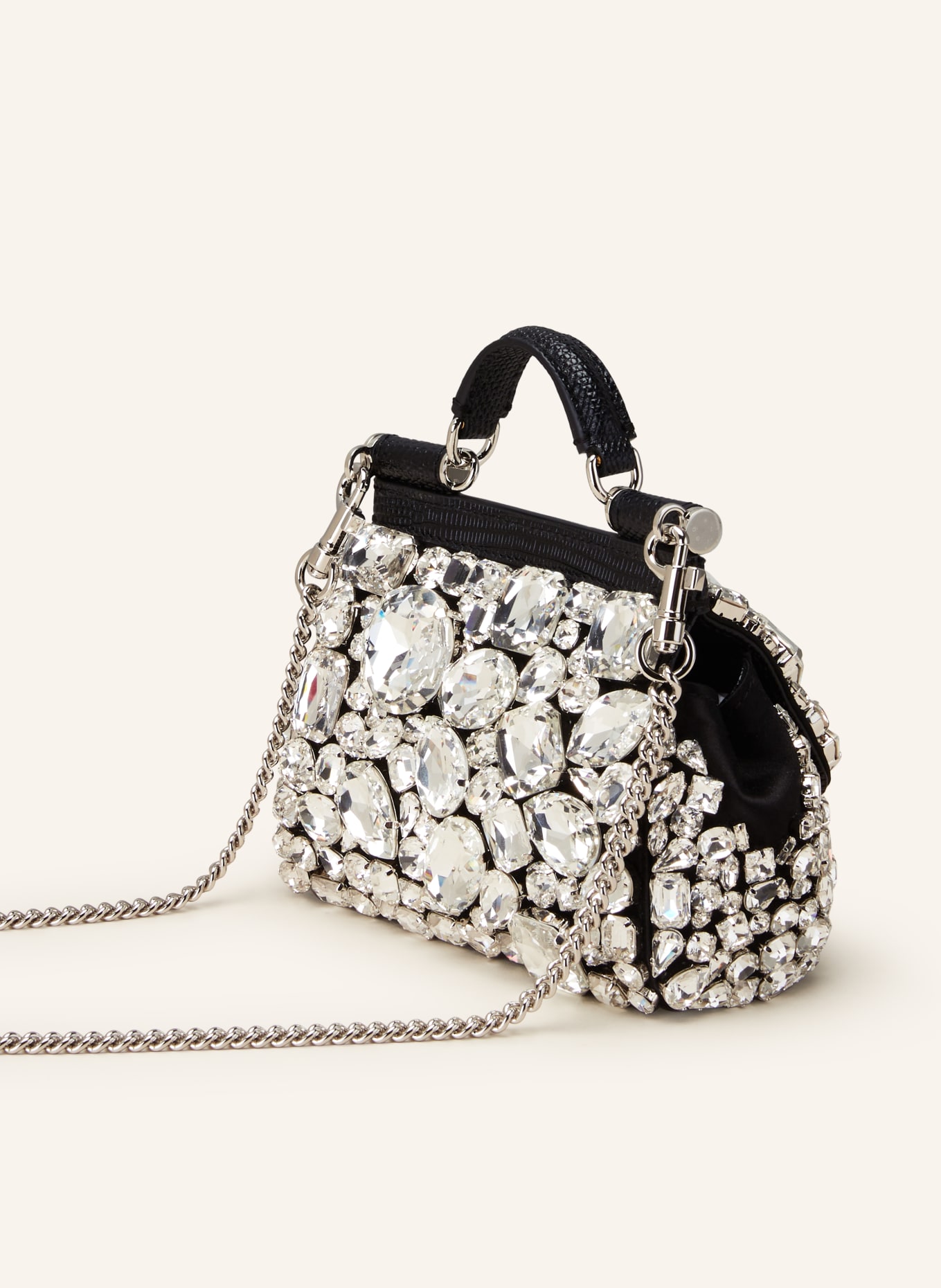 DOLCE & GABBANA Handbag SICILY with decorative gems, Color: BLACK/ WHITE GOLD (Image 2)