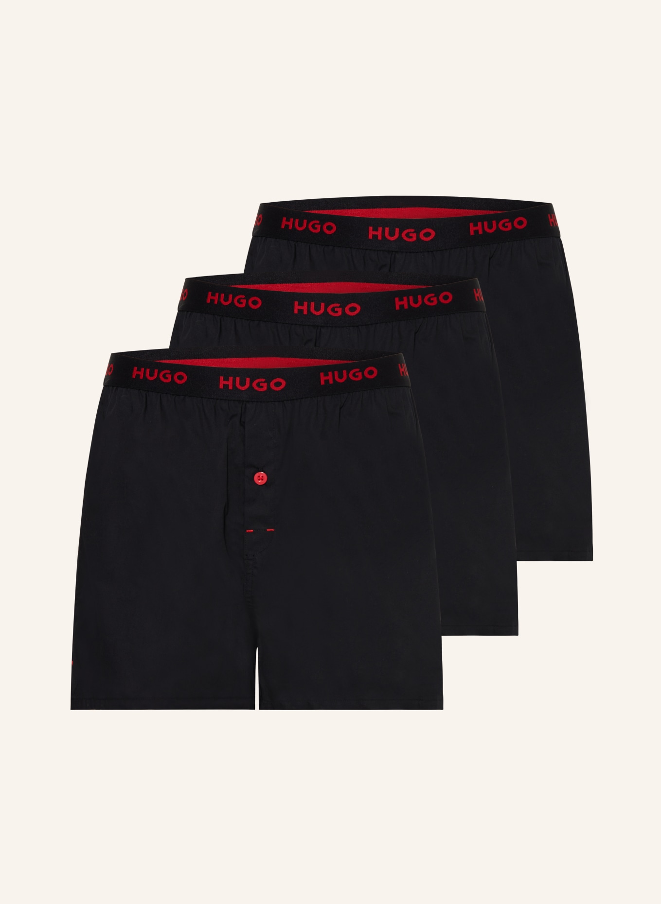 HUGO 3er-Pack Web-Boxershorts, Farbe: SCHWARZ/ ROT (Bild 1)