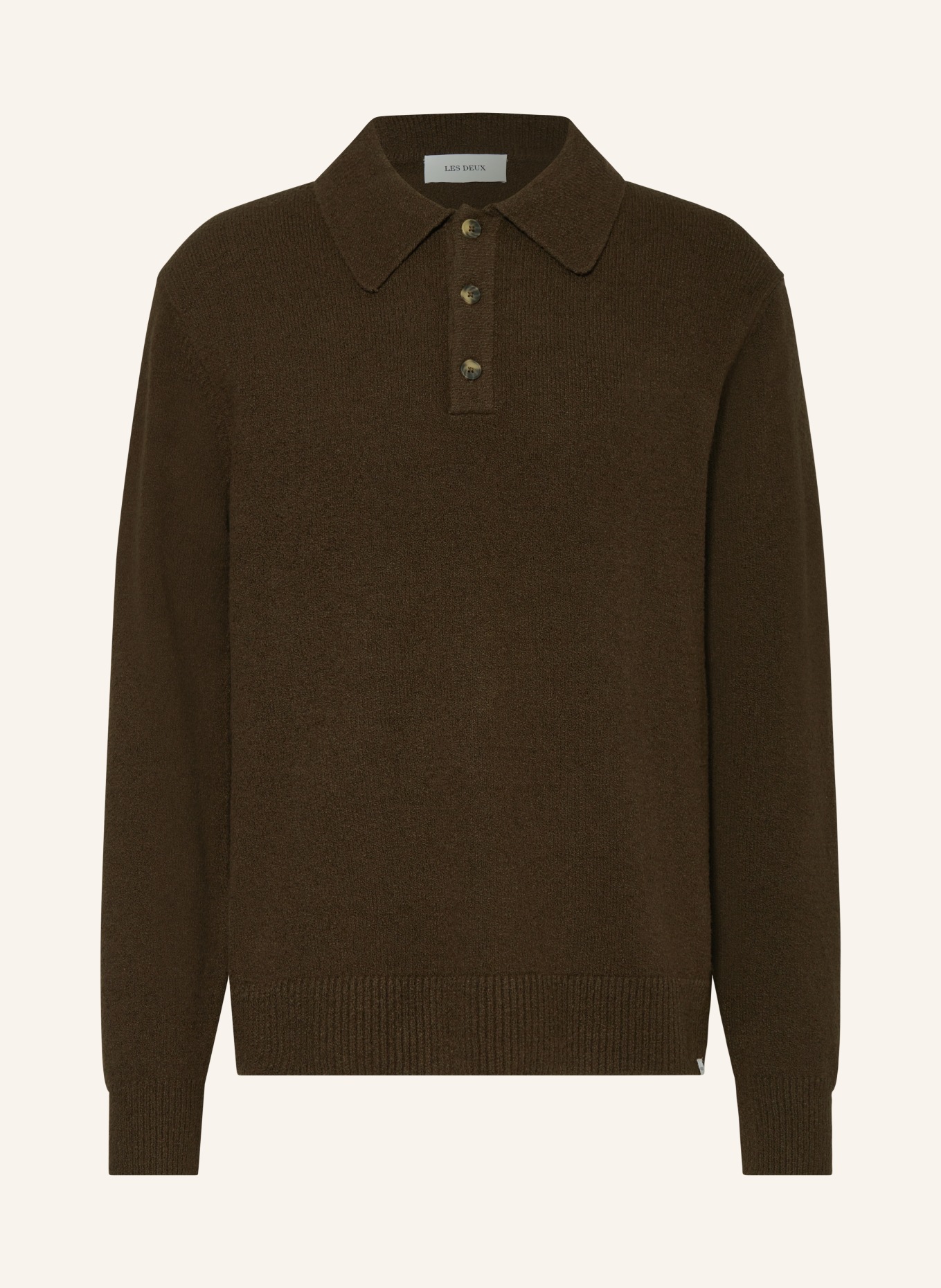 LES DEUX Knitted polo shirt ERROL, Color: DARK BROWN (Image 1)