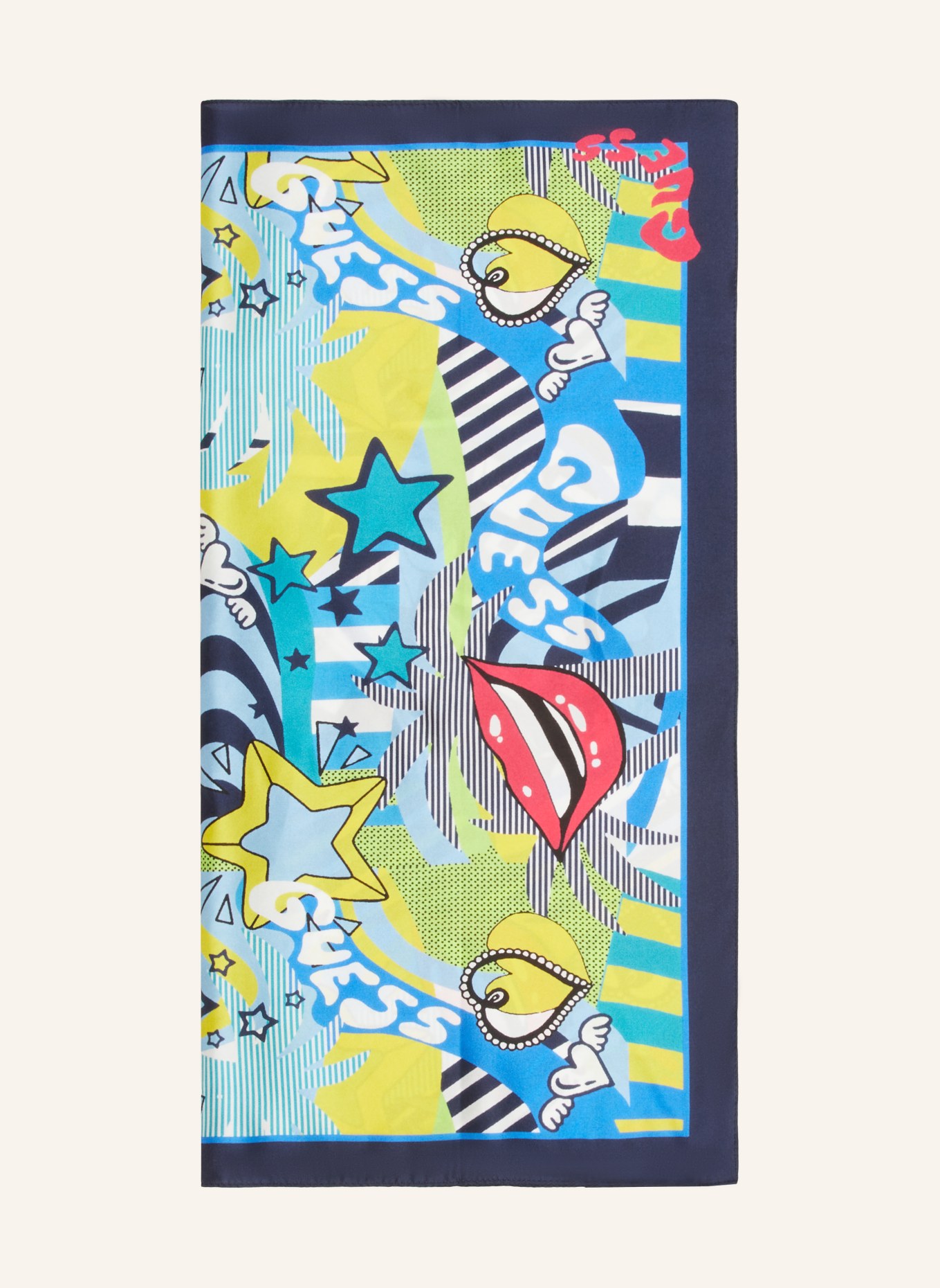 GUESS Silk scarf SILVANA, Color: DARK BLUE/ YELLOW/ TEAL (Image 1)