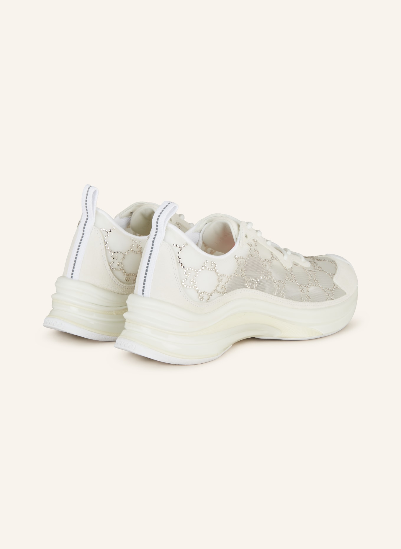 GUCCI Sneakersy RUN GG z obszyciem ozdobnymi kamykami, Kolor: 9086 WHITE/OFF.WH/G.WHITE-SILVER (Obrazek 2)