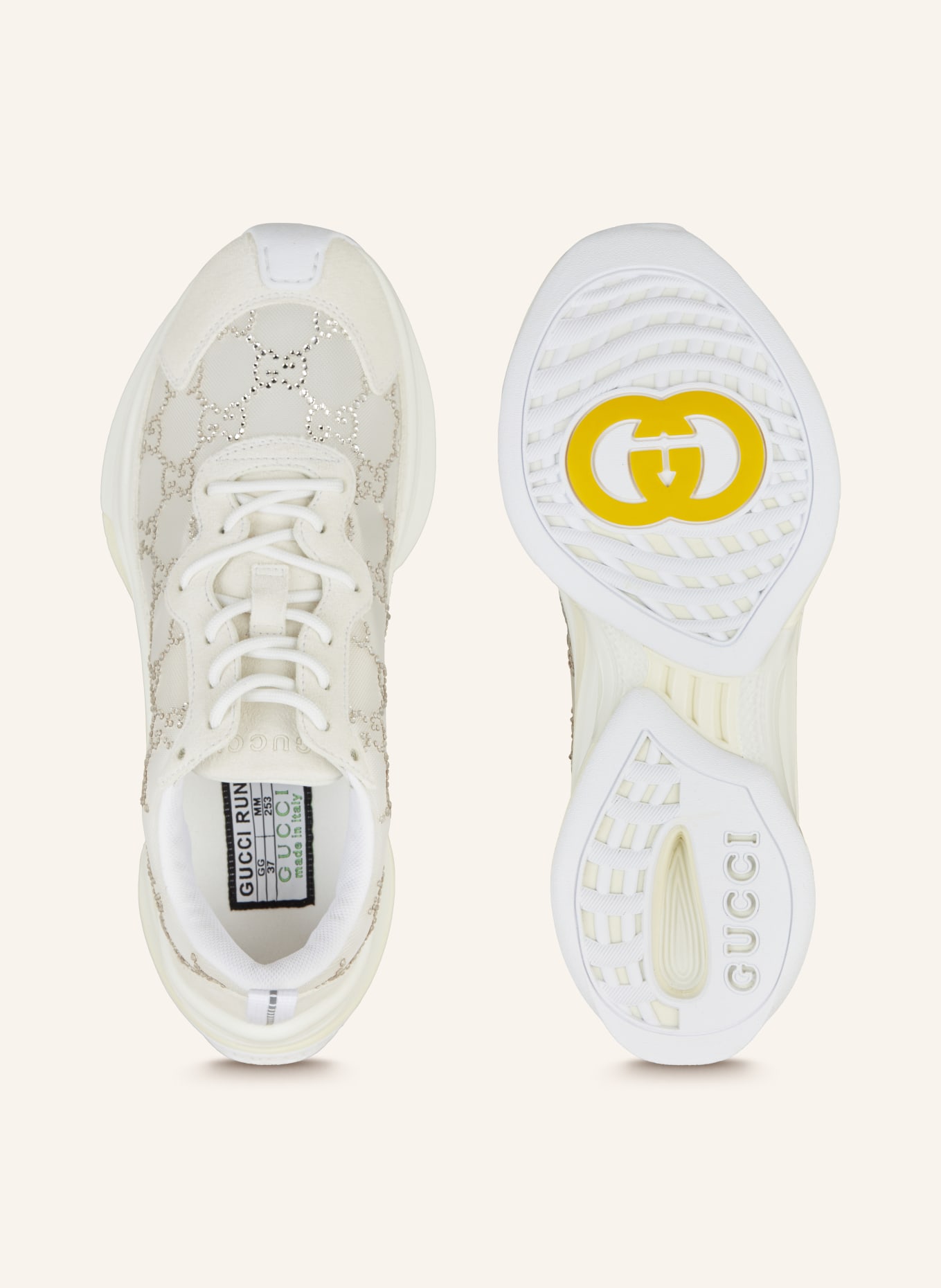 GUCCI Sneakersy RUN GG z obszyciem ozdobnymi kamykami, Kolor: 9086 WHITE/OFF.WH/G.WHITE-SILVER (Obrazek 5)