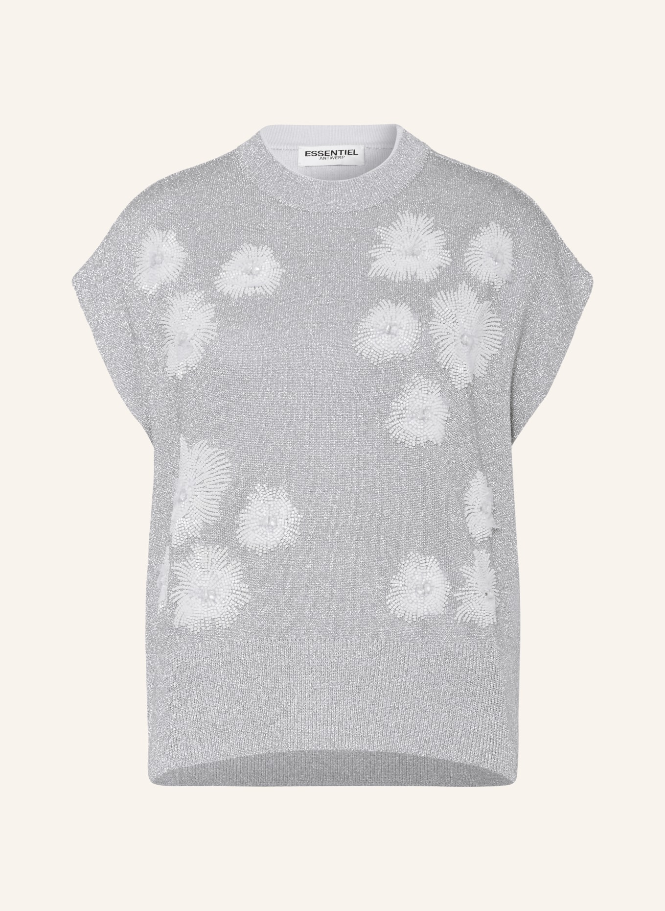ESSENTIEL ANTWERP Knit top ERUBY with glitter thread and decorative gems, Color: SILVER/ WHITE (Image 1)