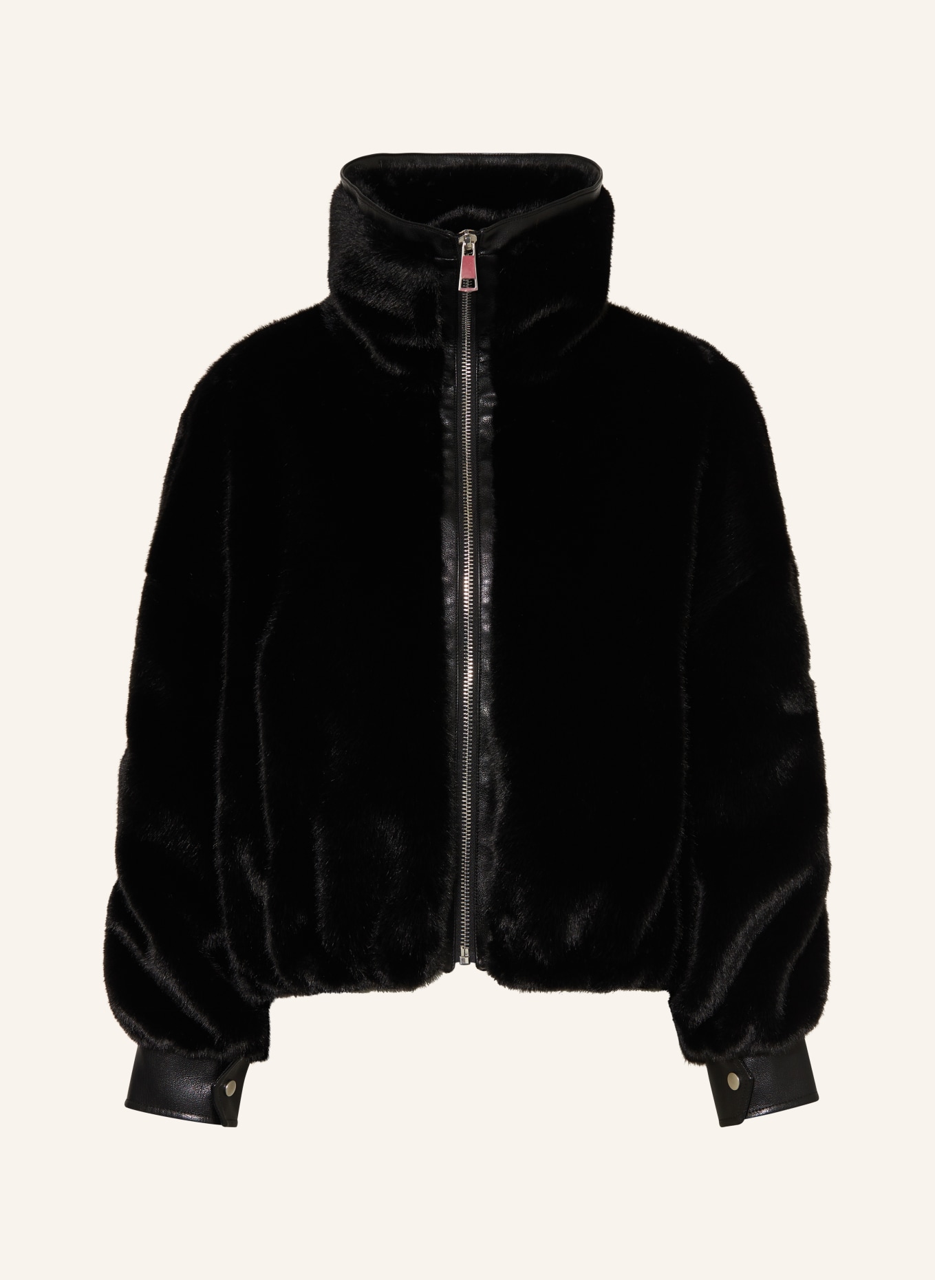 ESSENTIEL ANTWERP Faux fur bomber jacket ERGER, Color: BLACK (Image 1)