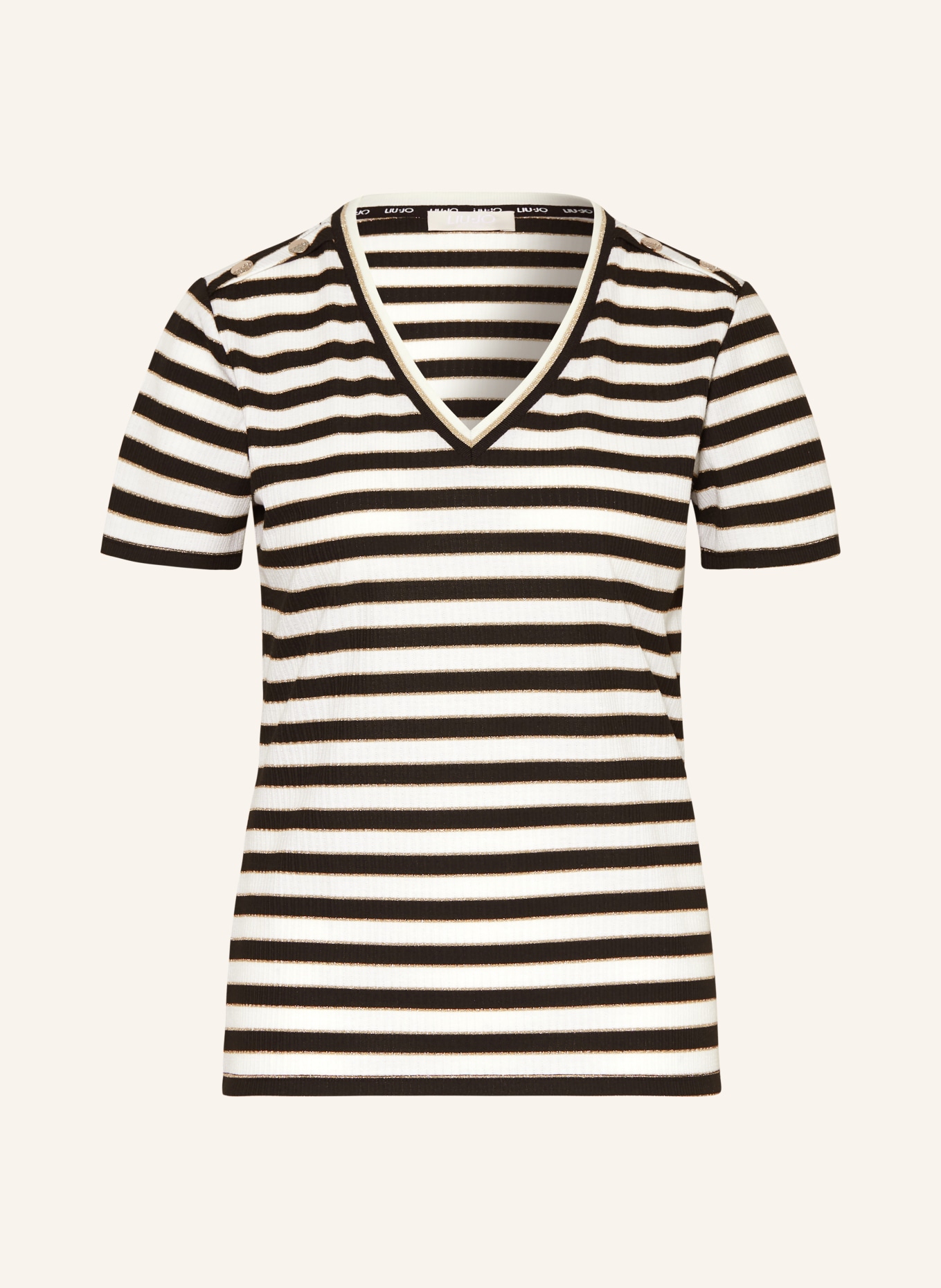 LIU JO T-shirt with glitter thread, Color: BLACK/ WHITE/ GOLD (Image 1)