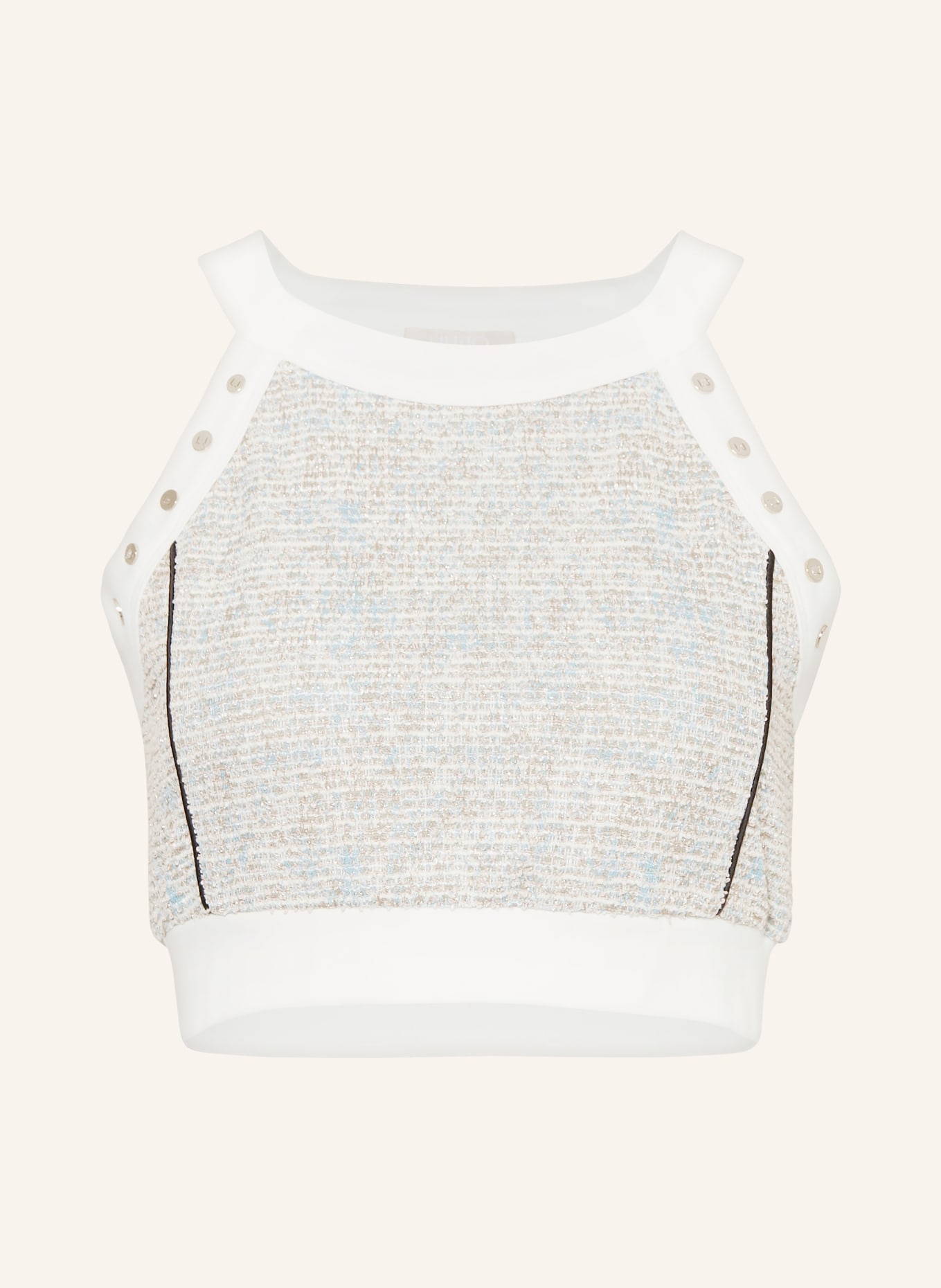 LIU JO Cropped top with glitter thread and rivets, Color: WHITE/ BEIGE (Image 1)