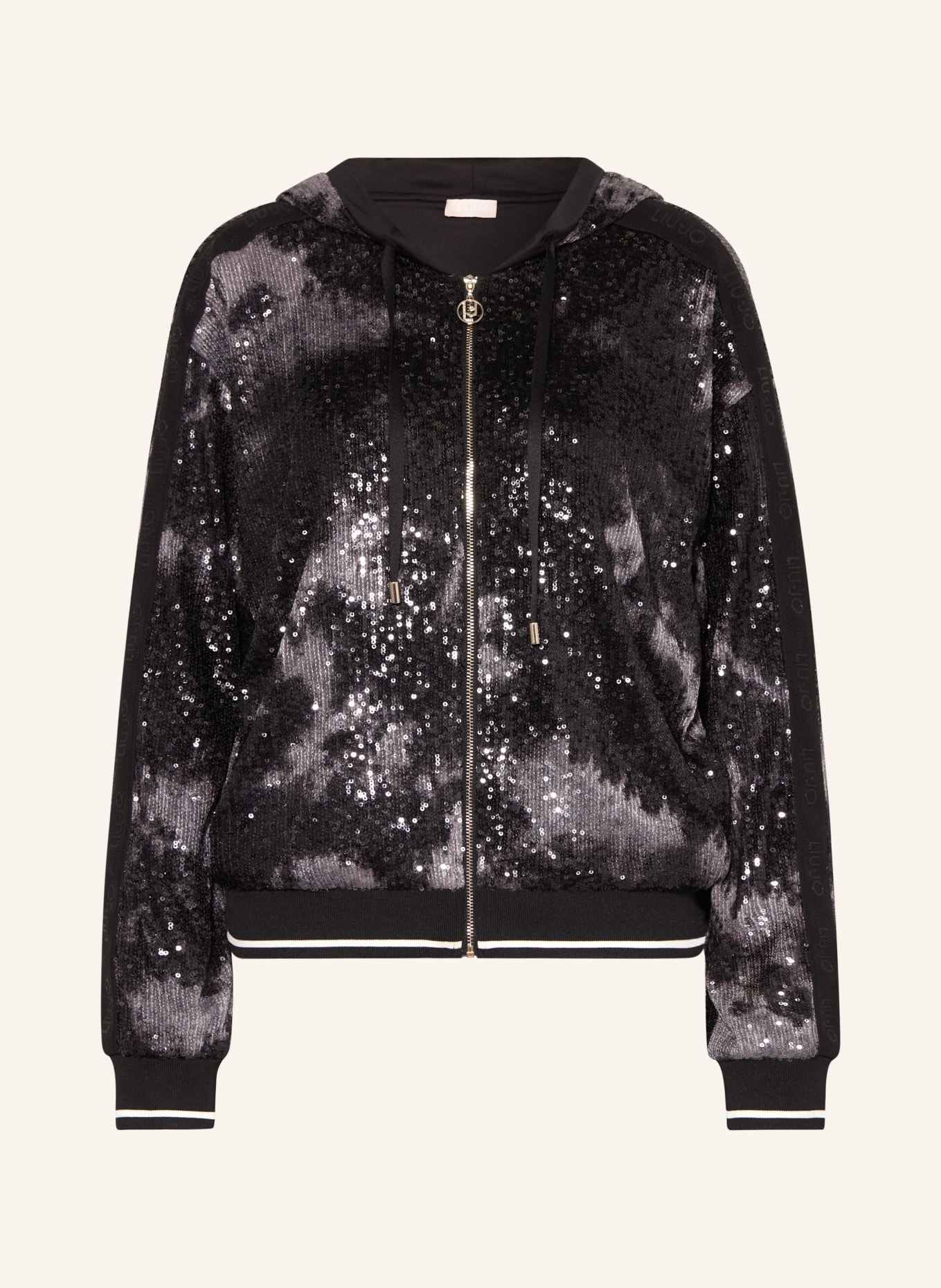 LIU JO Sweat jacket with sequins and tuxedo stripes, Color: BLACK (Image 1)