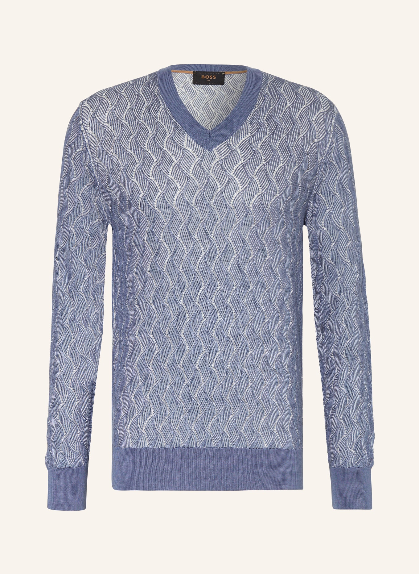 BOSS Pullover PRIMO aus Seide, Farbe: HELLBLAU/ WEISS (Bild 1)