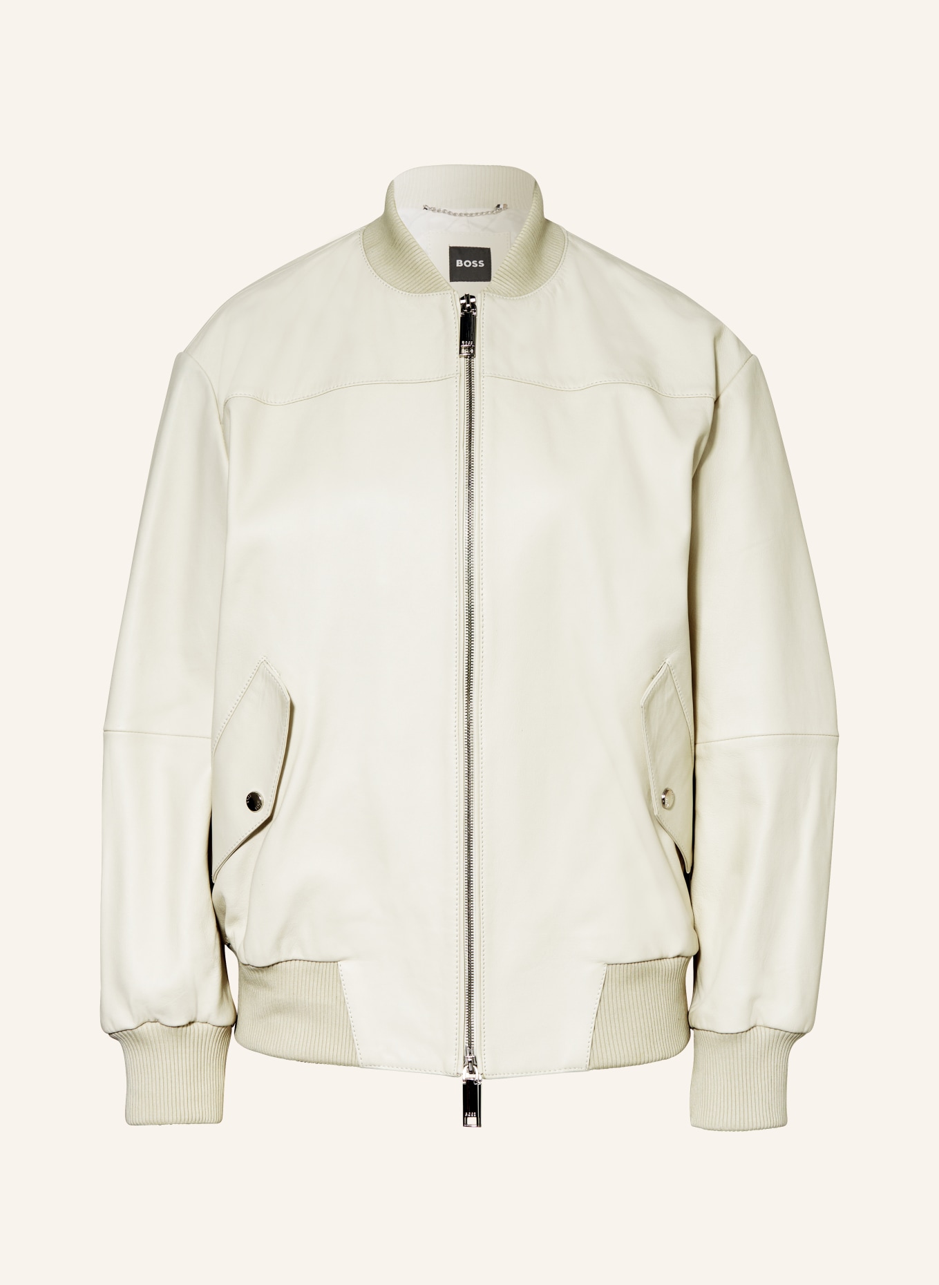 BOSS Leather jacket SABOMBARI, Color: CREAM (Image 1)