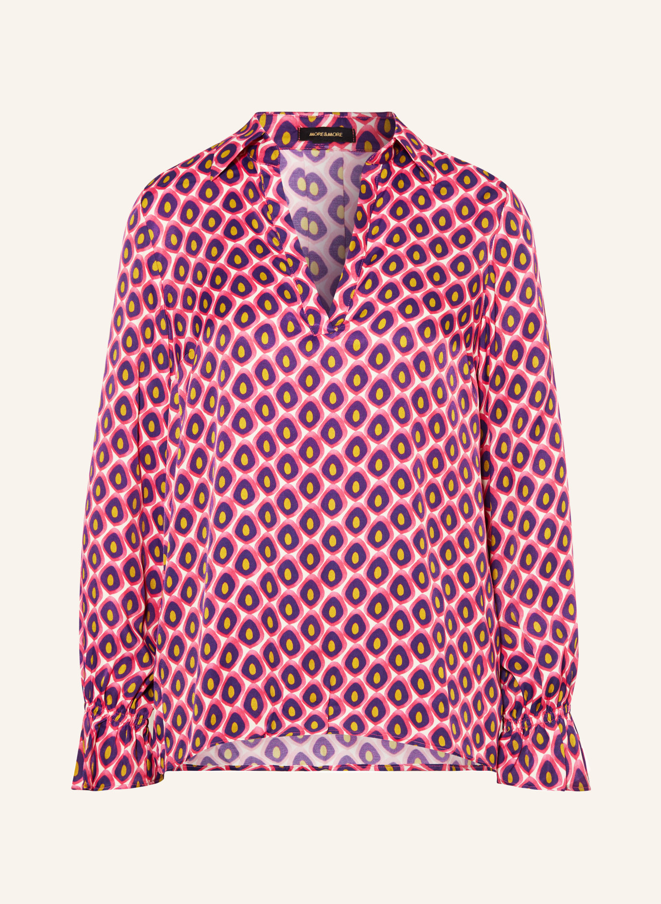 MORE & MORE Shirt blouse in satin, Color: WHITE/ DARK PURPLE/ PINK (Image 1)