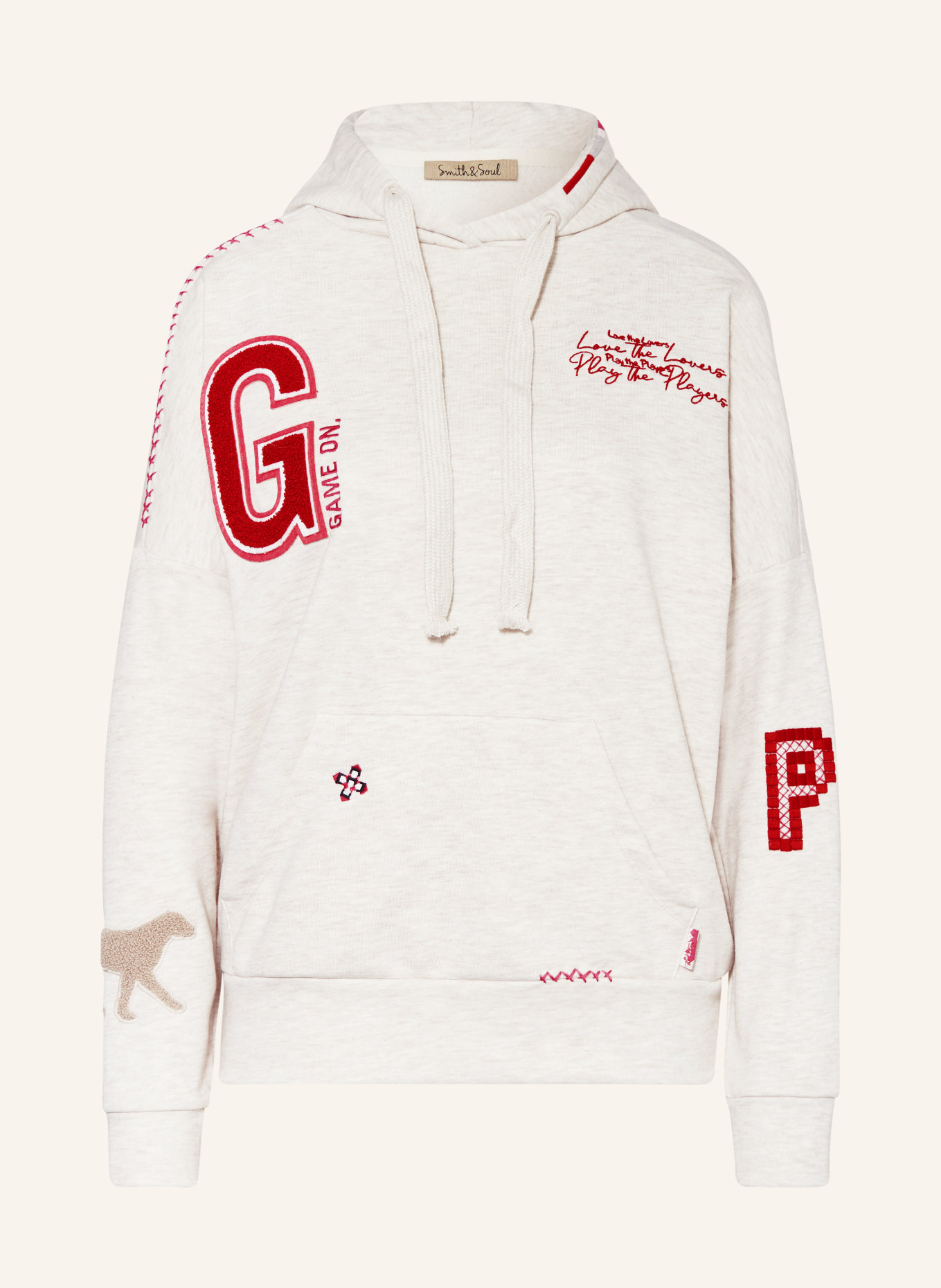 Smith & Soul Oversized hoodie, Color: CREAM/ RED (Image 1)