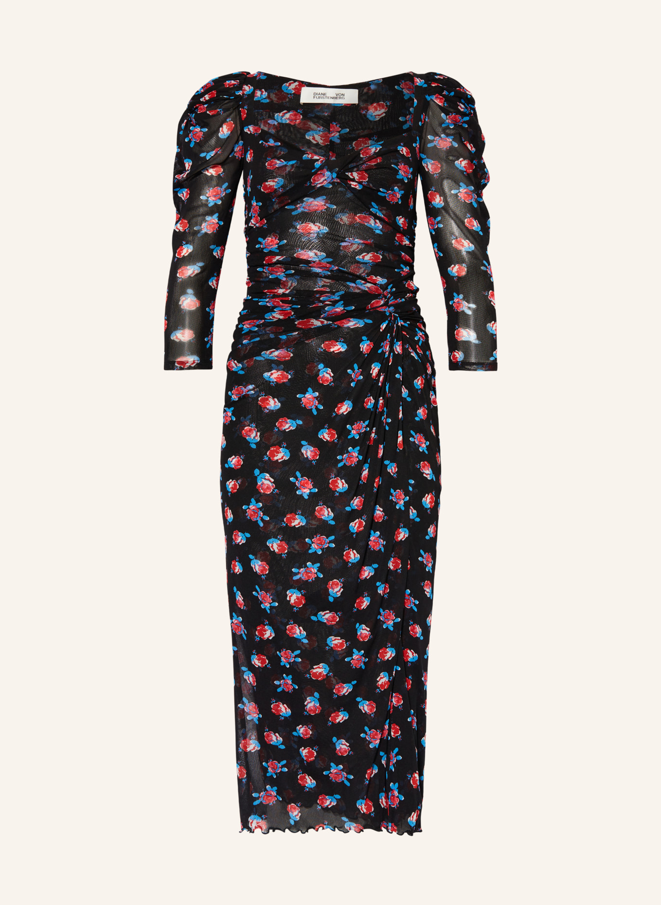 DIANE VON FURSTENBERG Sukienka z siateczki BETTINA z rękawem 3/4, Kolor: GRANATOWY/ CZERWONY/ JASNONIEBIESKI (Obrazek 1)