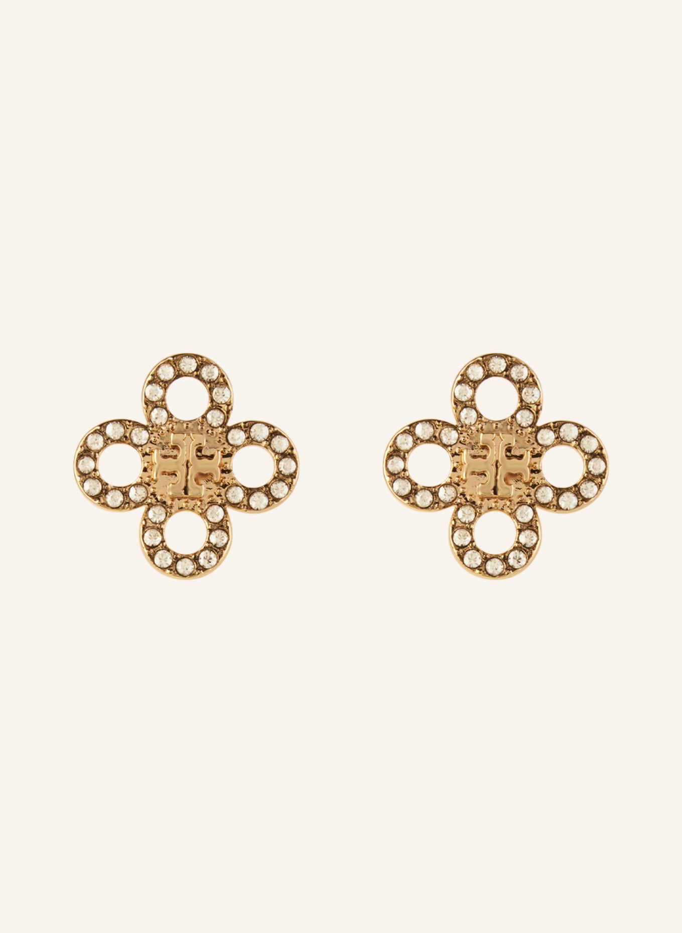 TORY BURCH Earrings SMALL KIRA CLOVER PAVE STUD, Color: GOLD/ WHITE (Image 1)