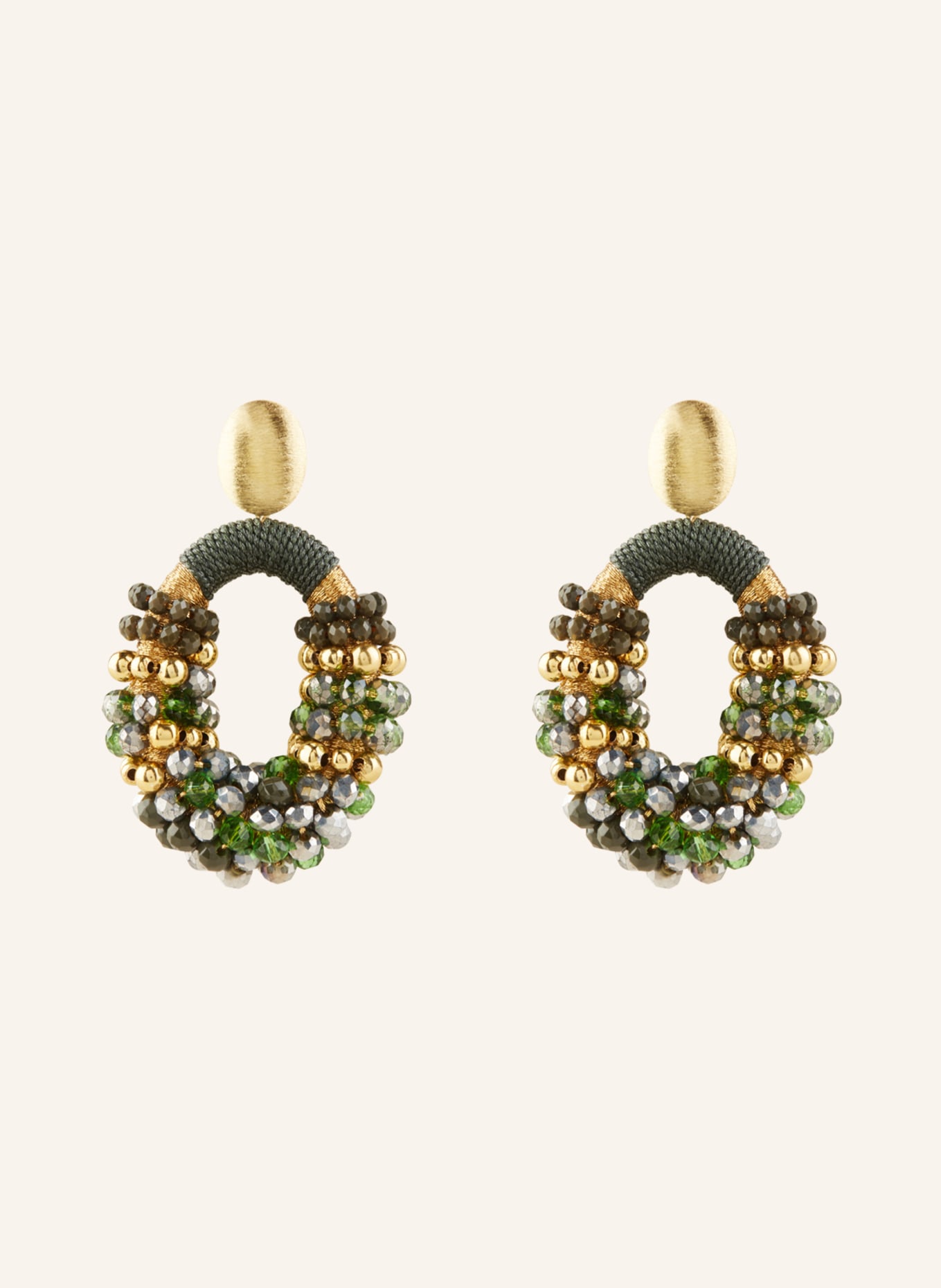 LOTT.gioielli Earrings VIV COMBI OVAL M, Color: GOLD/ DARK GREEN (Image 1)