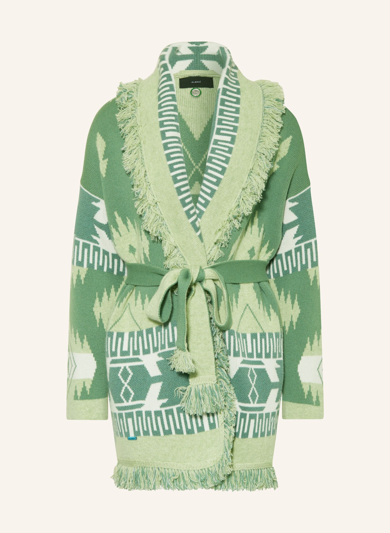ALANUi Knit cardigan ICON made of cashmere, Color: GREEN/ LIGHT GREEN/ WHITE (Image 1)