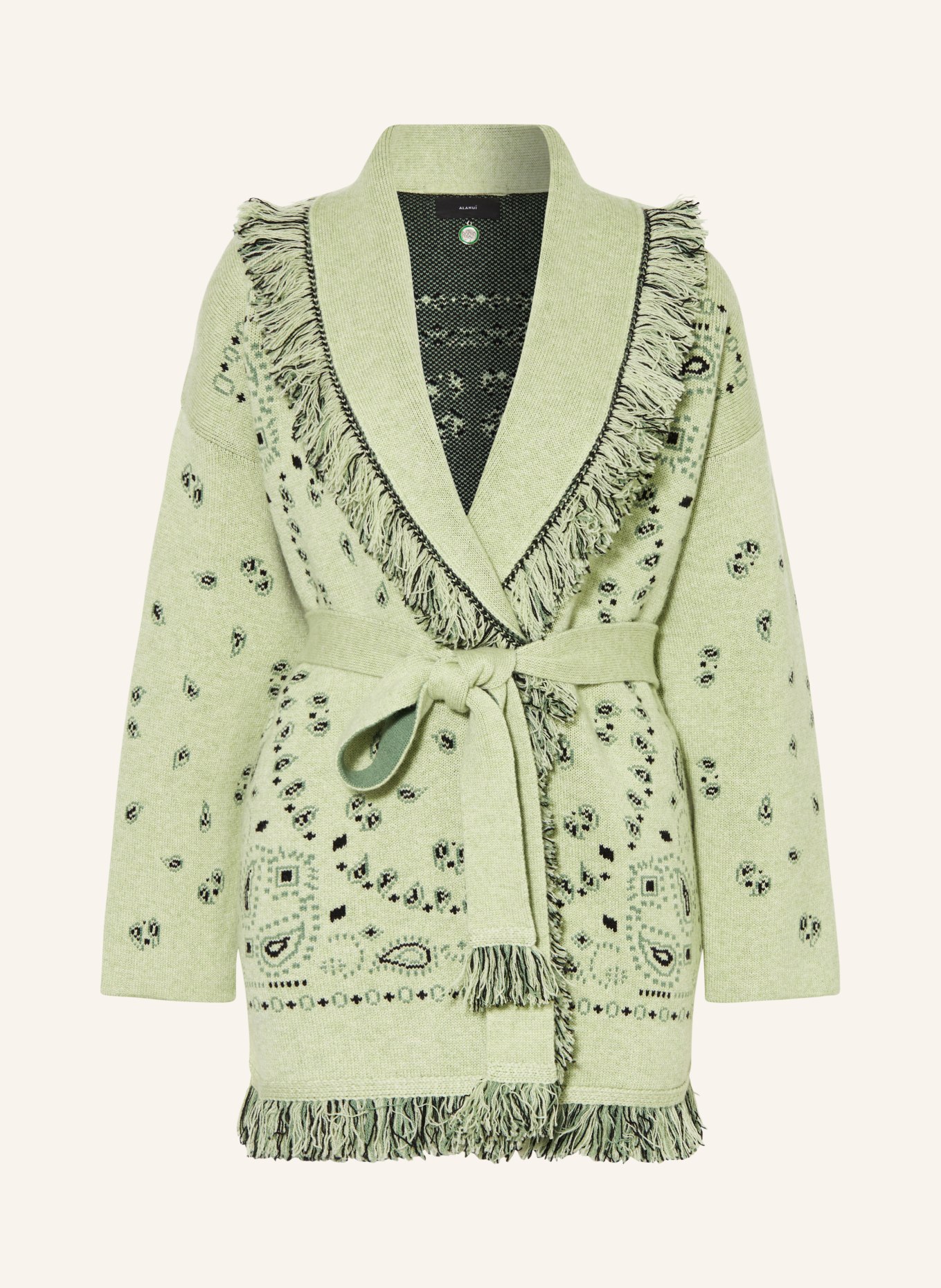 ALANUi Knit cardigan BANDANA made of cashmere, Color: LIGHT GREEN/ BLACK/ OLIVE (Image 1)