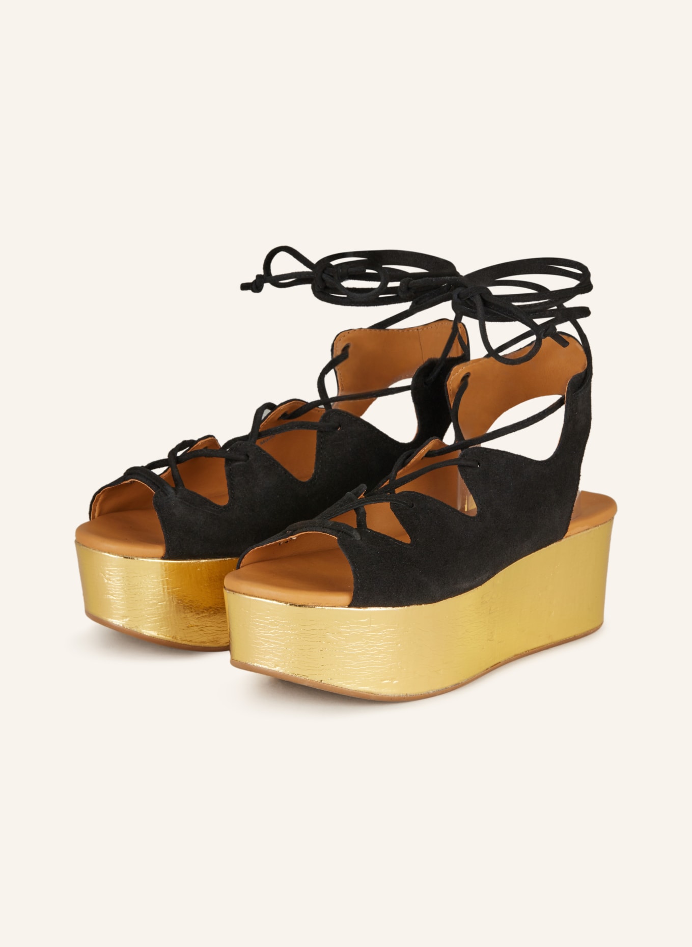 SEE BY CHLOÉ Platform Sandals LIANA, Color: 999/057 Black Cork/ Gold (Image 1)