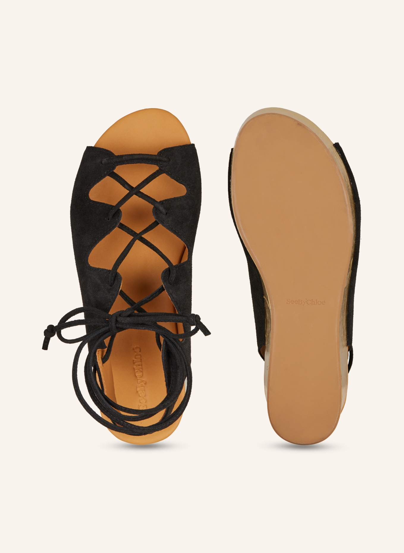 SEE BY CHLOÉ Platform Sandals LIANA, Color: 999/057 Black Cork/ Gold (Image 5)