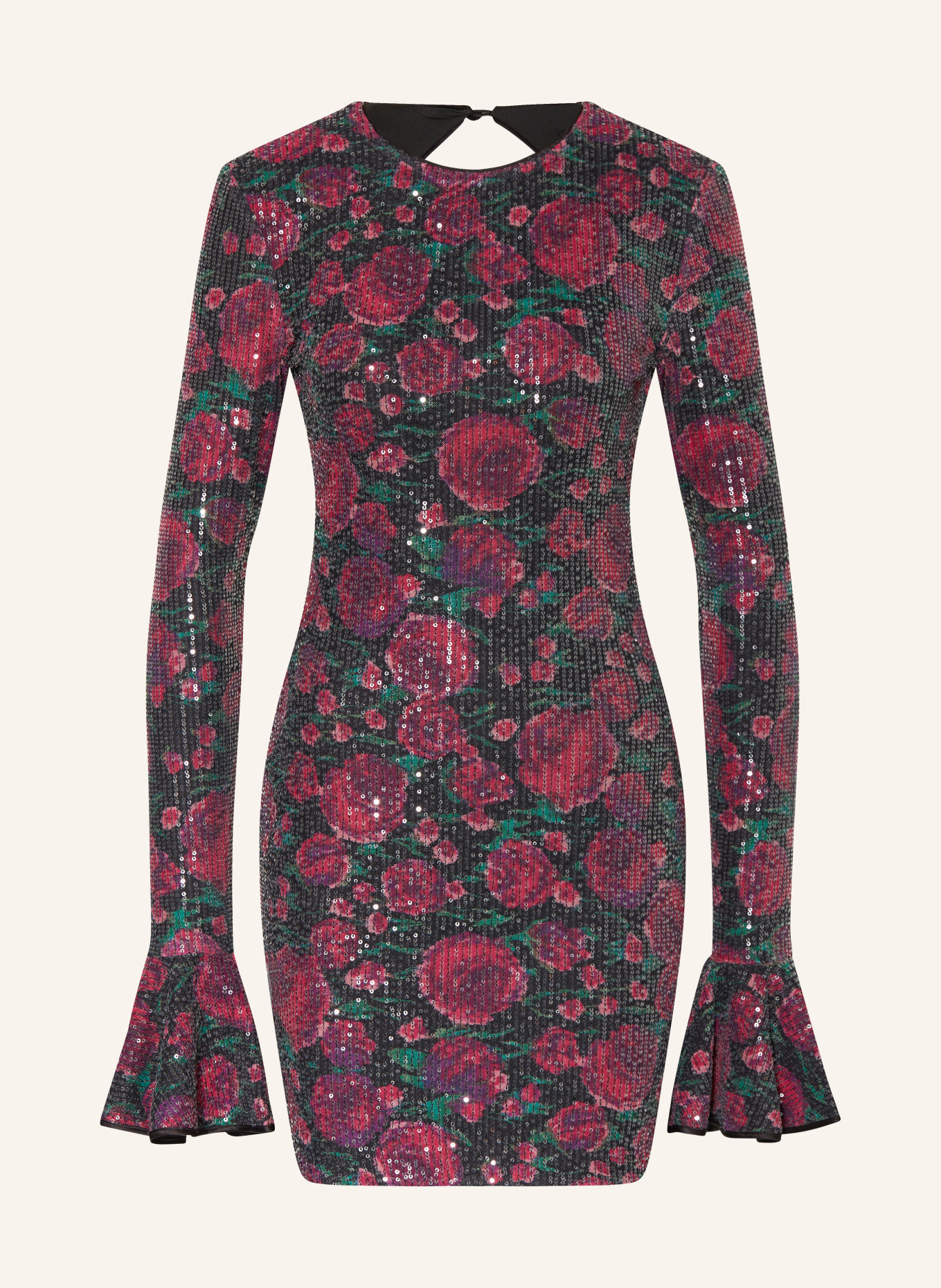 ROTATE Dress with cut-out und sequins, Color: BLACK/ PINK/ GREEN (Image 1)