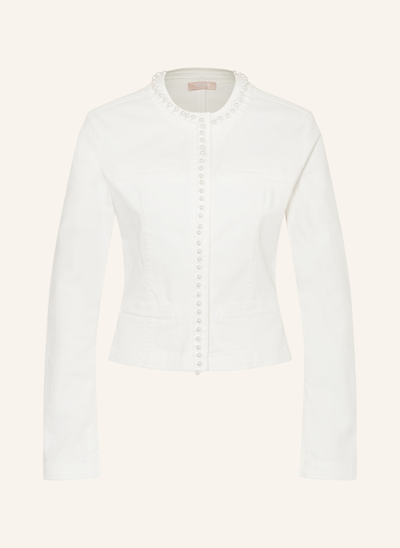 LIU JO Cropped denim jacket with decorative beads, Color: WHITE (Image 1)