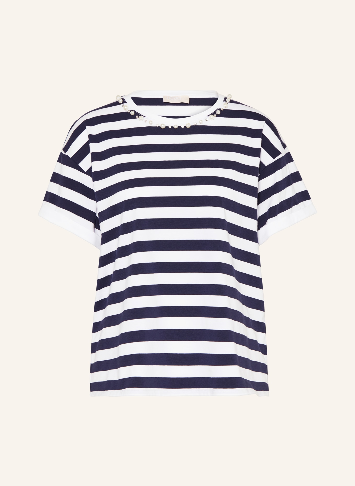 LIU JO T-Shirt mit Schmucksteinen und Schmuckperlen, Farbe: WEISS/ BLAU (Bild 1)