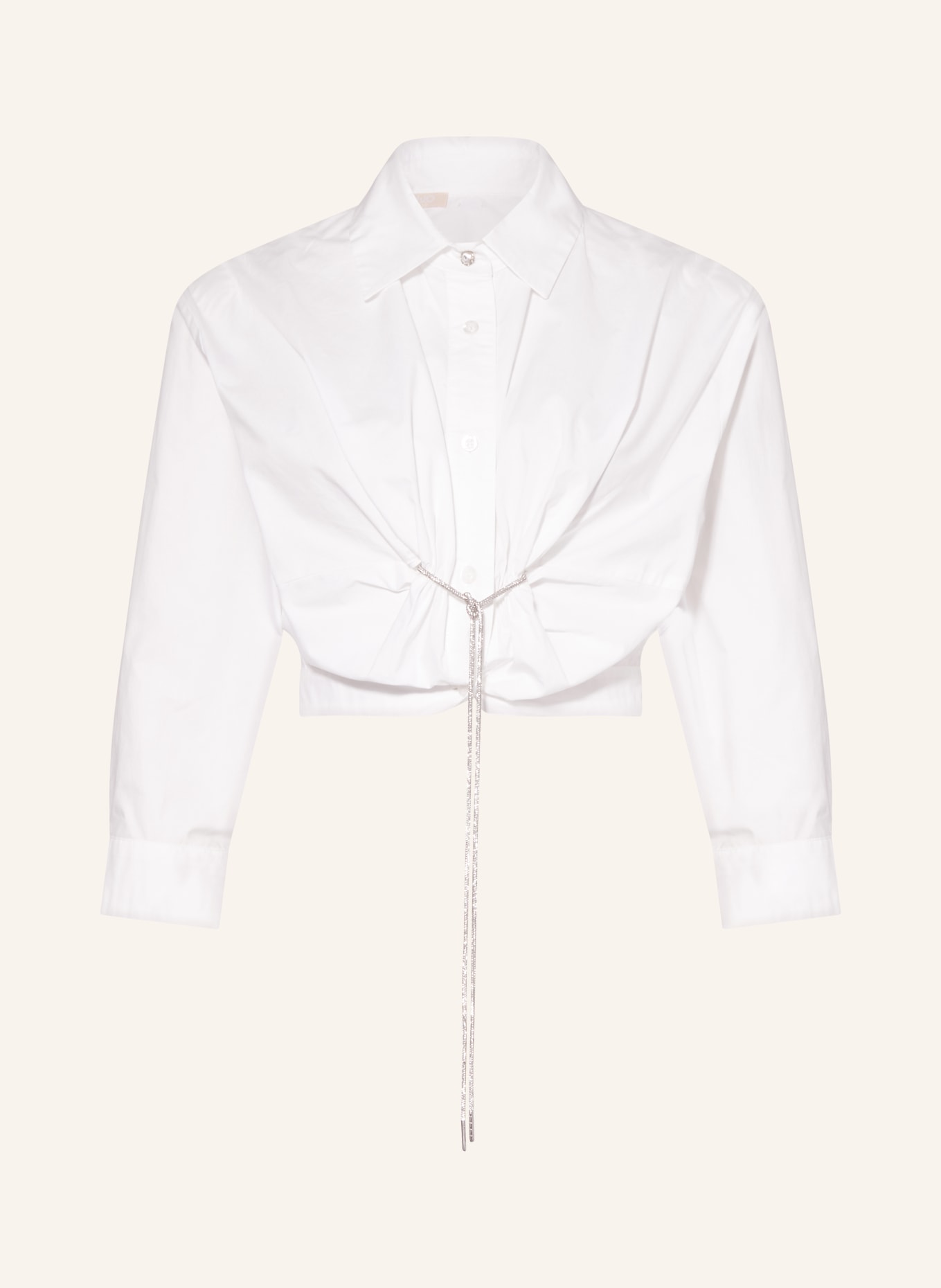LIU JO Cropped blouse with decorative gems, Color: WHITE (Image 1)