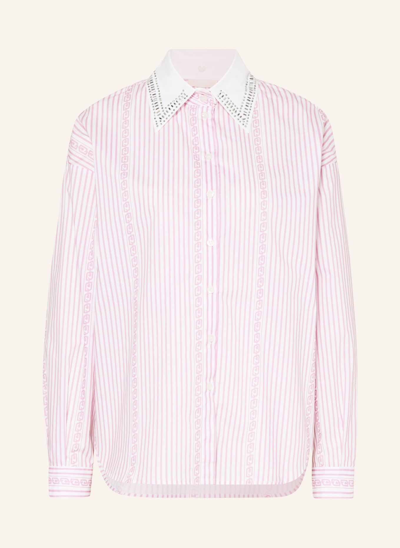 LIU JO Shirt blouse with decorative gems, Color: PINK/ WHITE (Image 1)