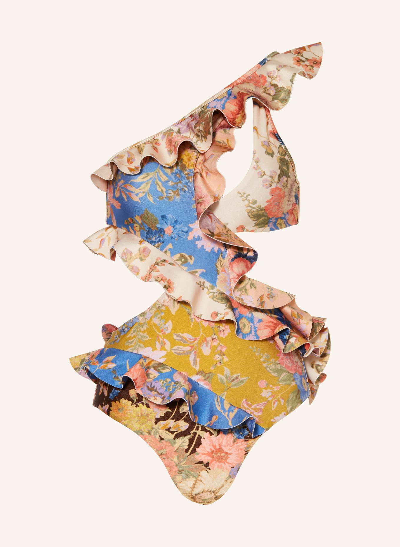 ZIMMERMANN One-Shoulder-Badeanzug AUGUST, Farbe: BLAU/ CREME/ DUNKELGELB (Bild 1)