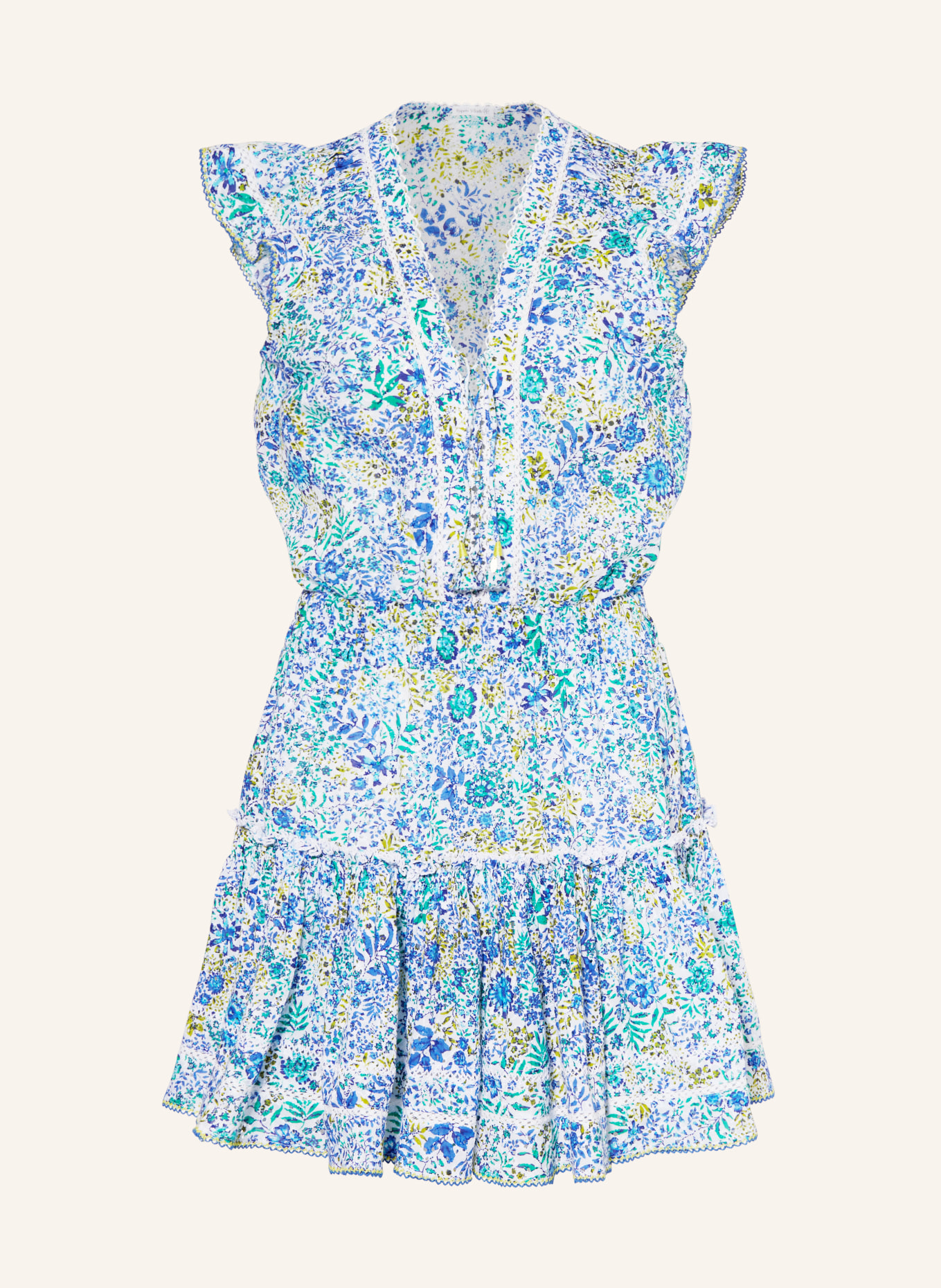 Poupette St Barth Beach dress ANAIS made of broderie anglaise, Color: WHITE/ BLUE/ GREEN (Image 1)