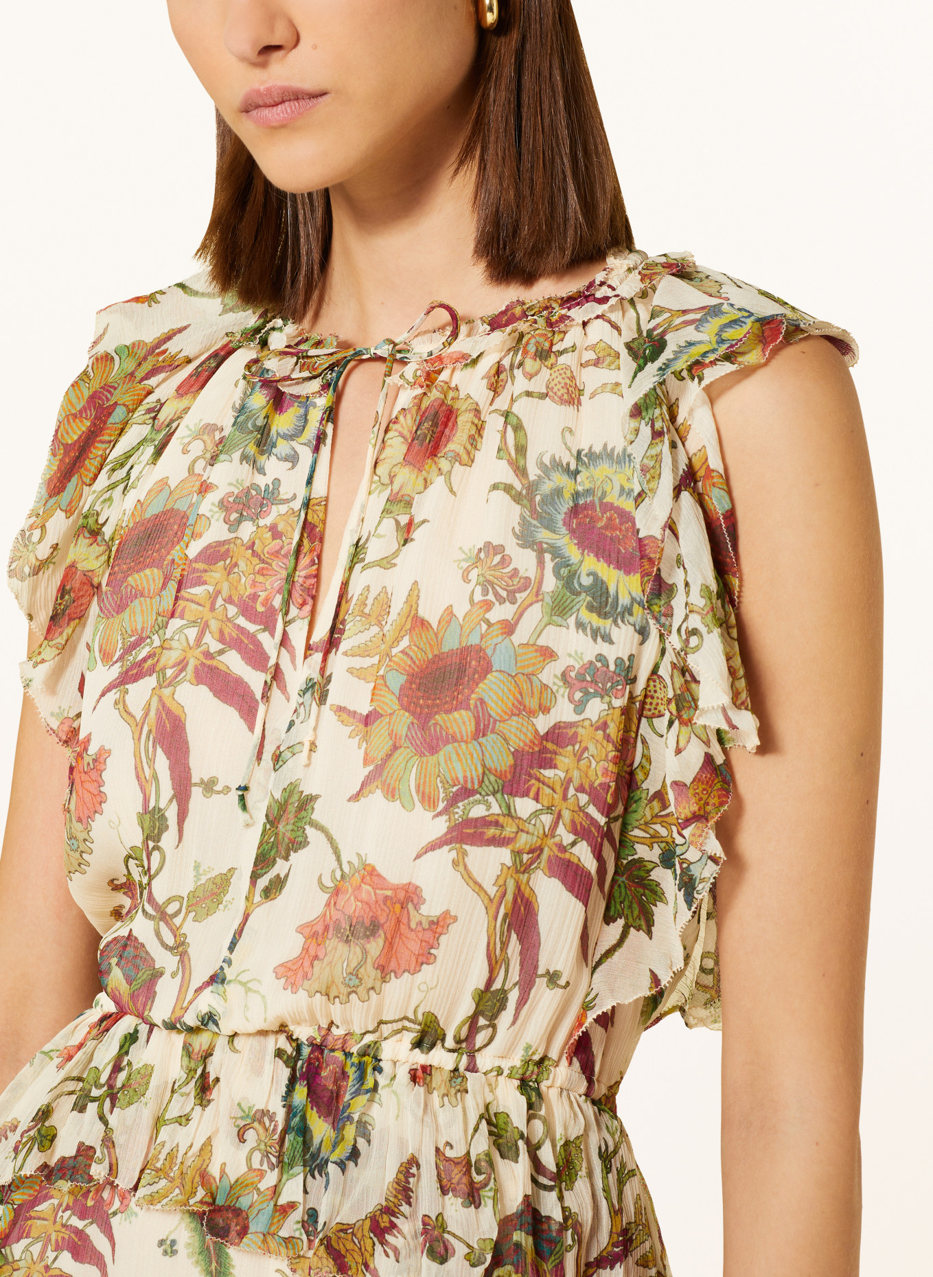 ULLA JOHNSON Silk dress ADRIENNE with ruffles in light yellow