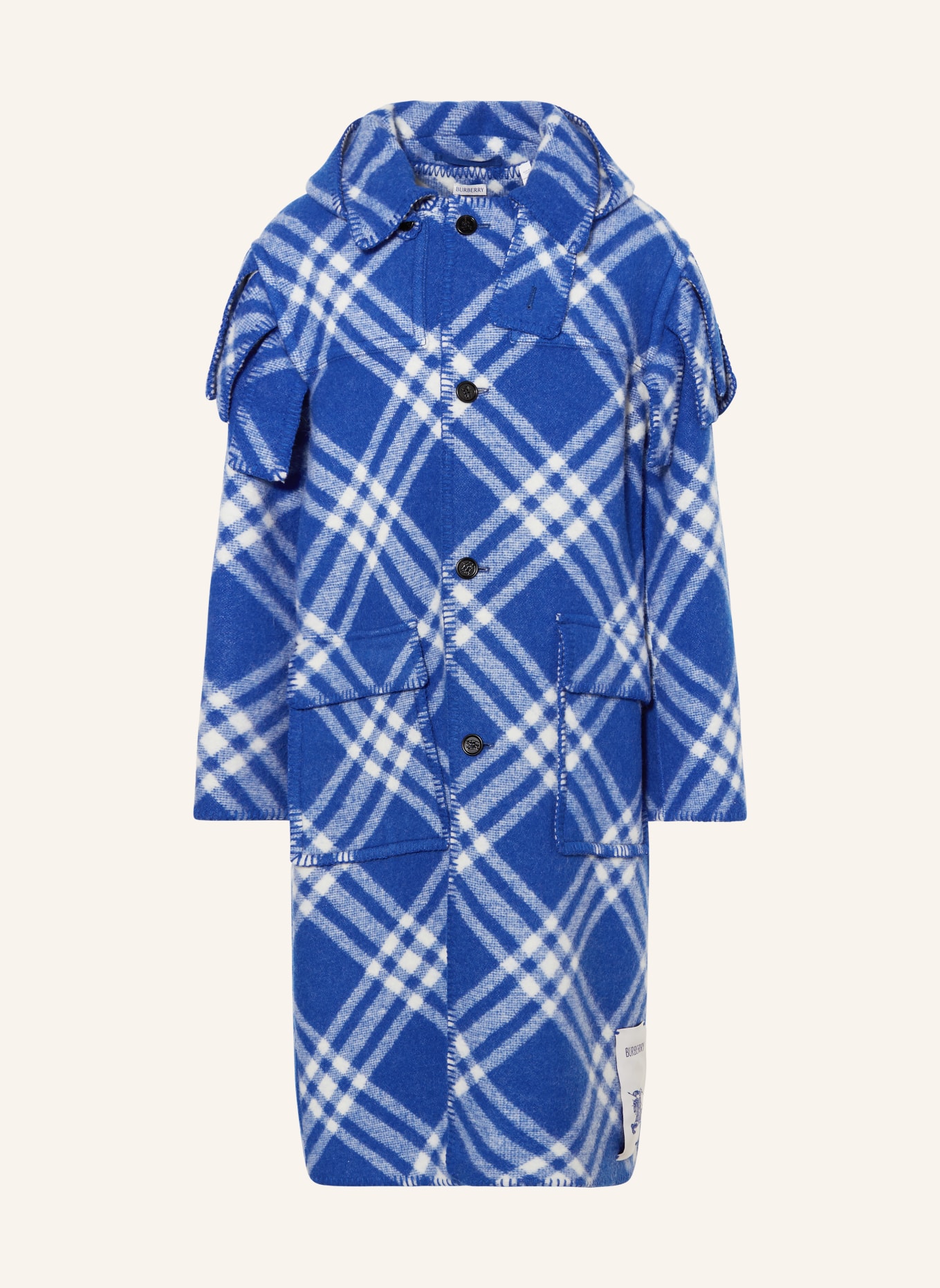 BURBERRY Oversized wool coat, Color: BLUE/ WHITE (Image 1)