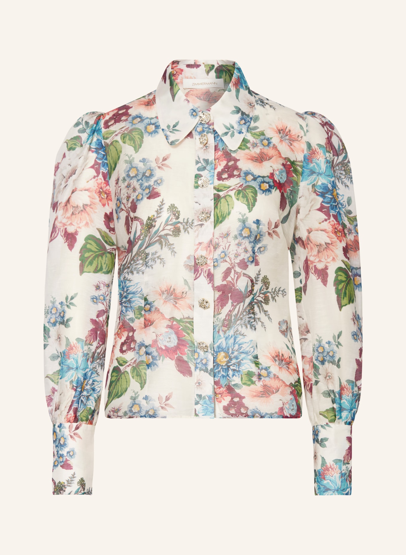ZIMMERMANN Shirt blouse with silk and decorative gems, Color: WHITE/ RED/ GREEN (Image 1)
