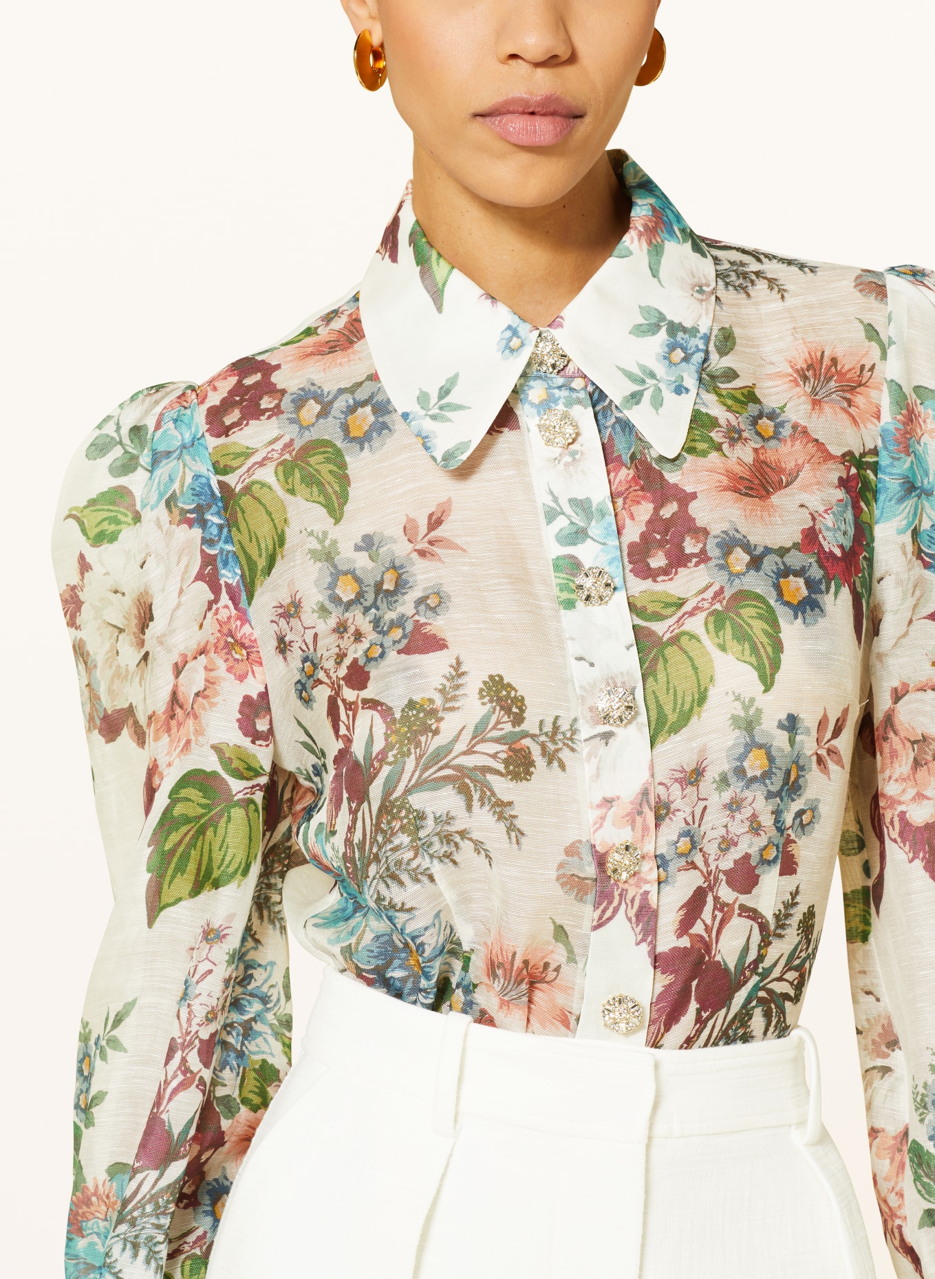 ZIMMERMANN Shirt blouse with silk and decorative gems, Color: WHITE/ RED/ GREEN (Image 4)