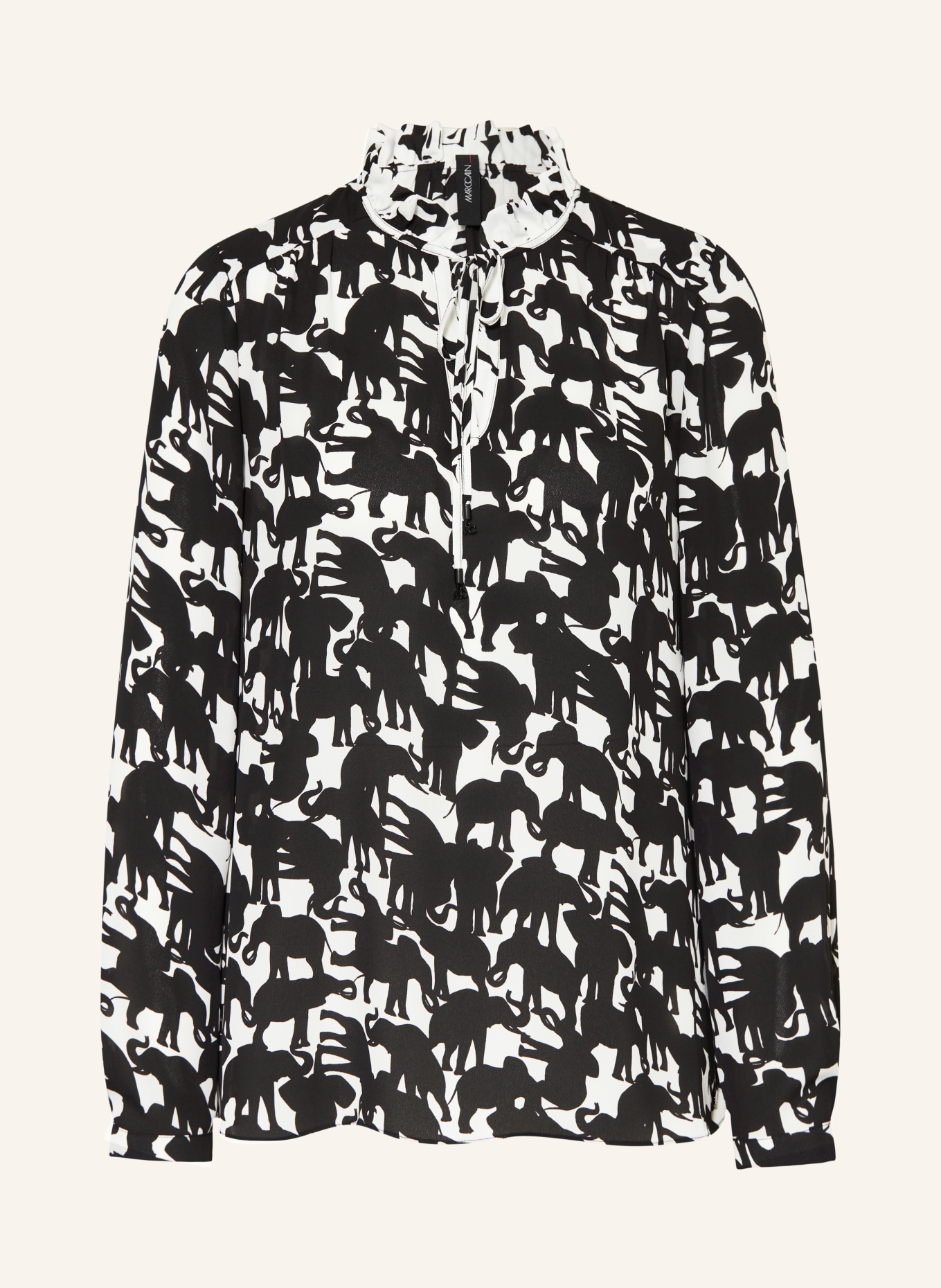MARC CAIN Shirt blouse with ruffles, Color: 910 black and white (Image 1)