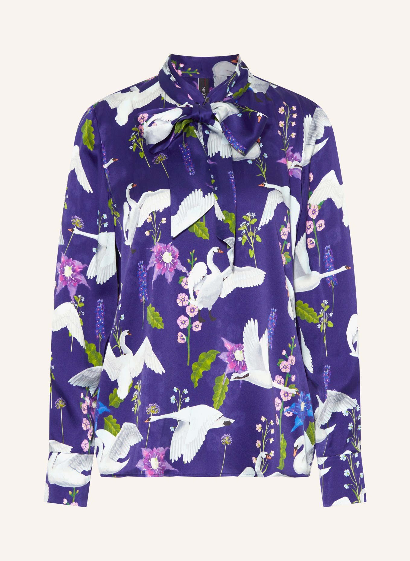 MARC CAIN Silk blouse with detachable bow tie, Color: 755 deep violet (Image 1)