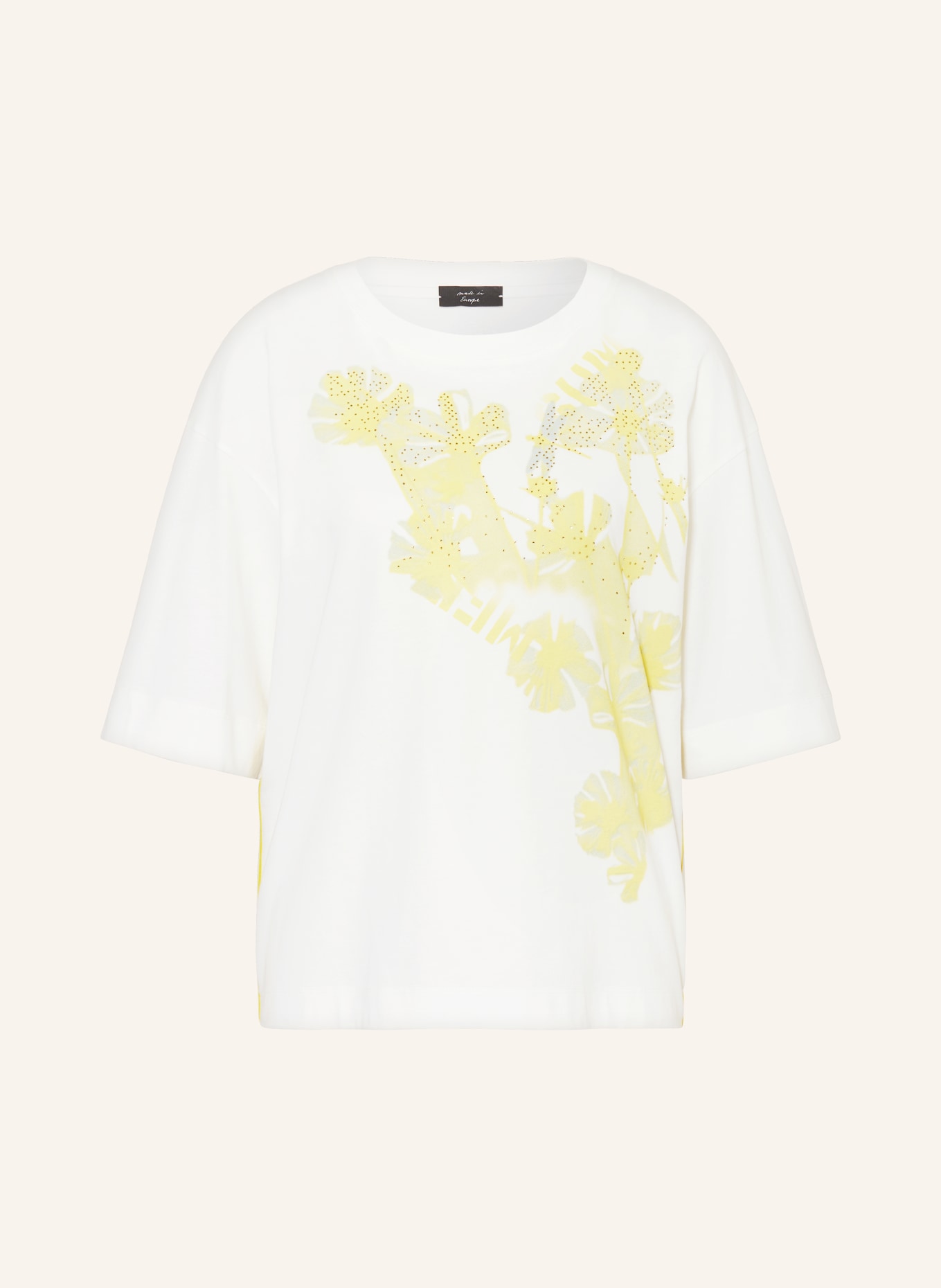 MARC CAIN T-shirt z lampasami i ozdobnymi kamykami, Kolor: 110 off (Obrazek 1)