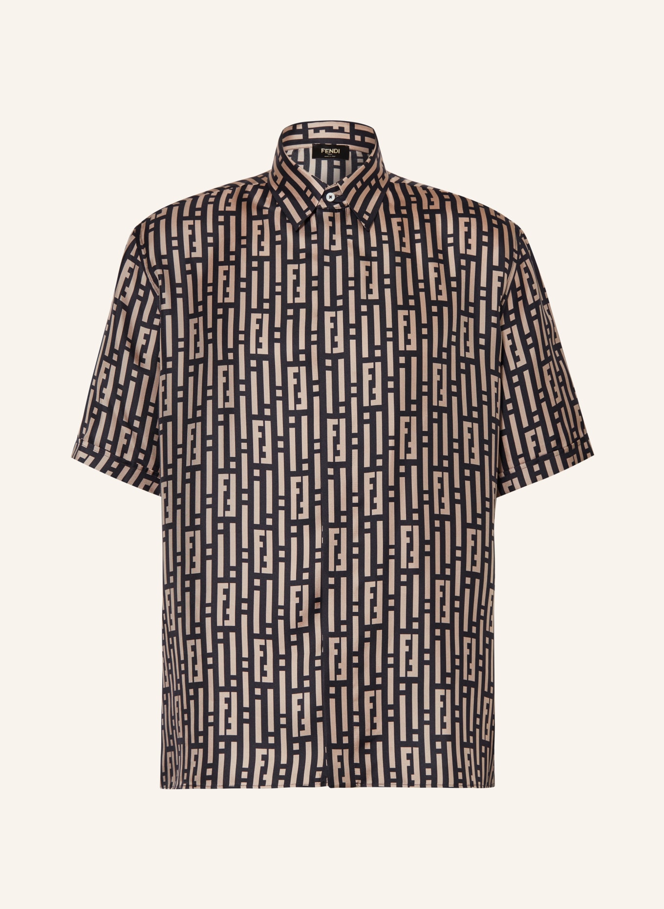 FENDI Short sleeve shirt comfort fit in silk, Color: BLACK/ TAUPE (Image 1)