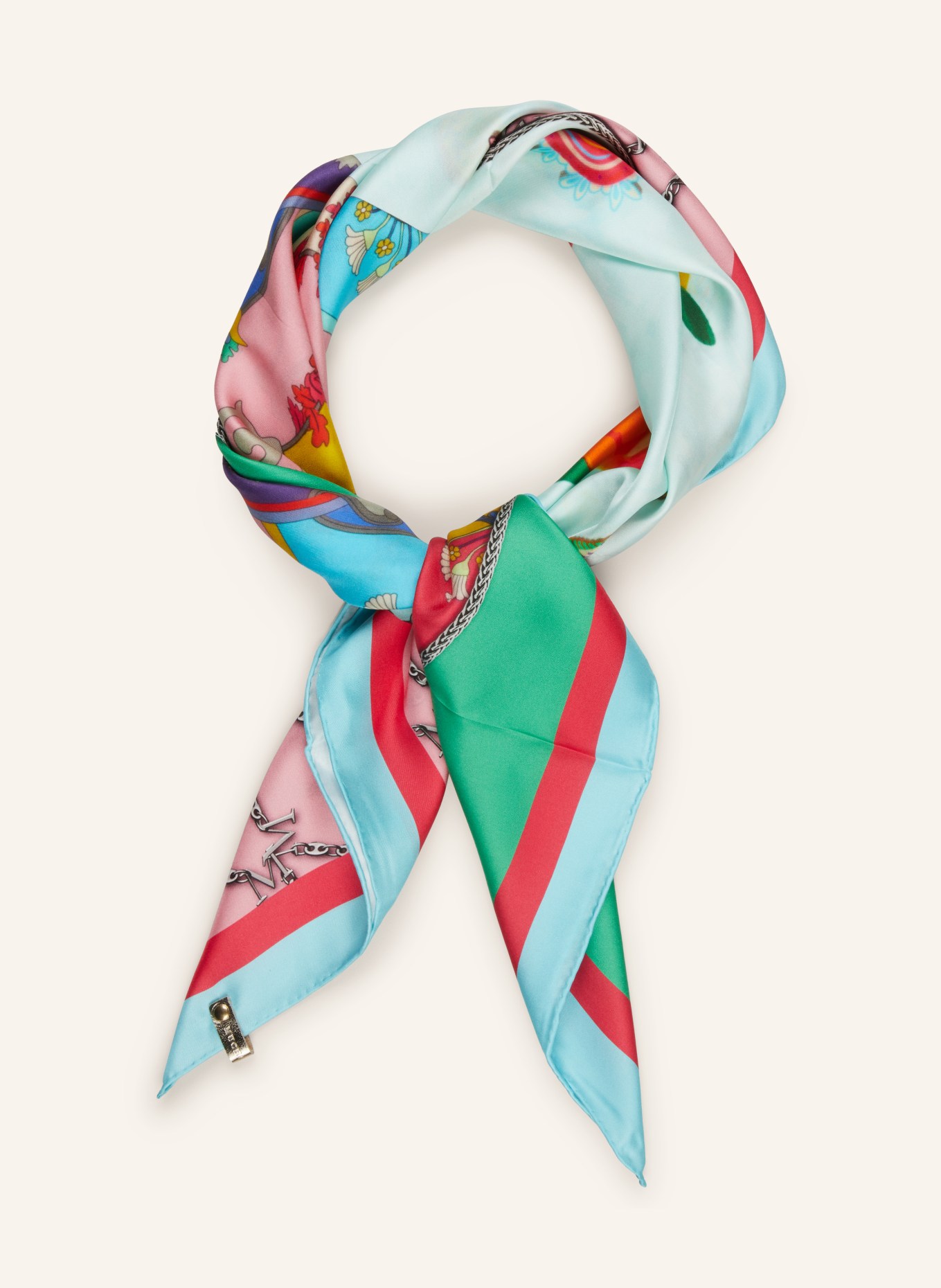 MUCHO GUSTO Silk scarf BURANO, Color: MINT/ GREEN/ PINK (Image 2)